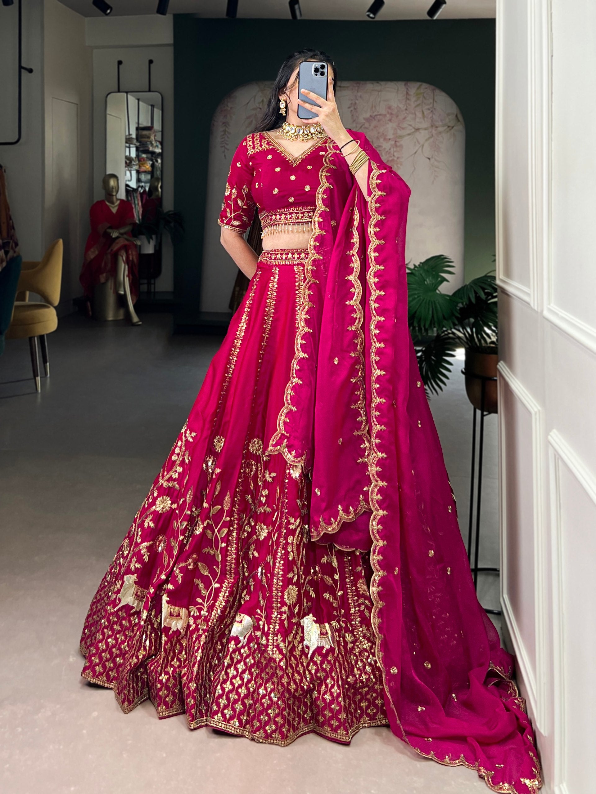 Royal Pink Natural Silk Sequins & Thread Work Chaniya Choli