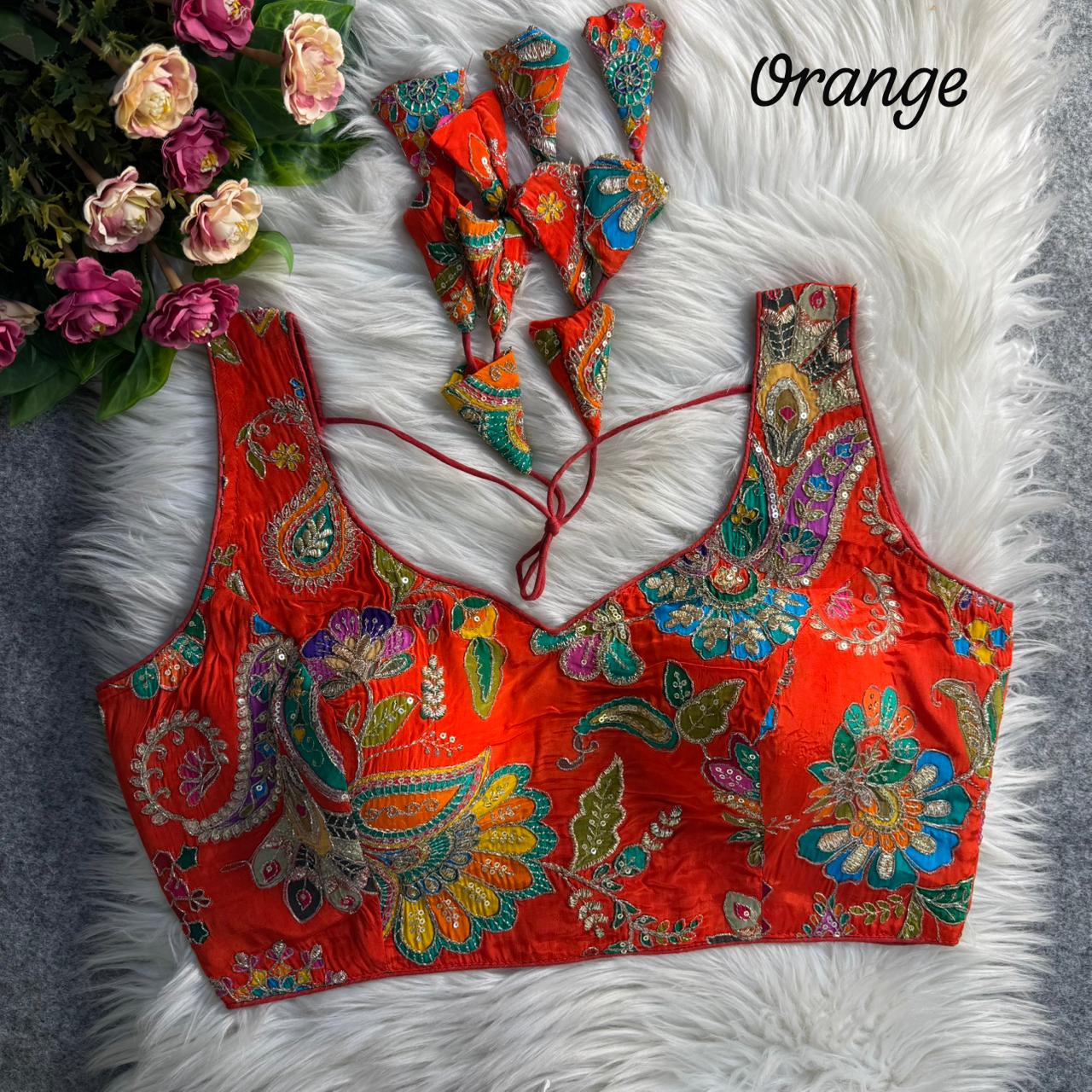 Readymade Pure Soft Crape Silk Heavy Position Work Blouse