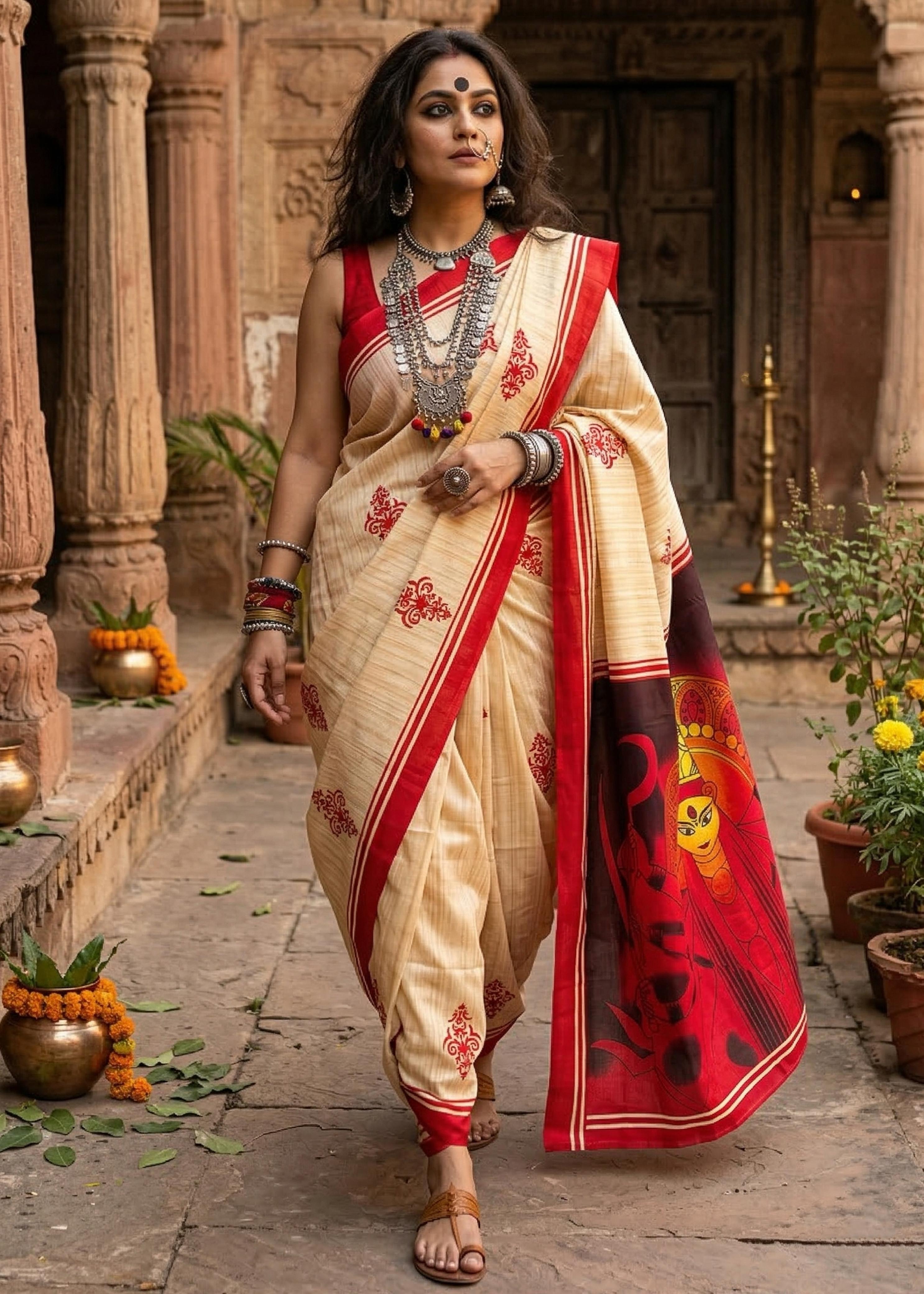White Pure Soft Mulmul Cotton Puja Special Cotton Saree