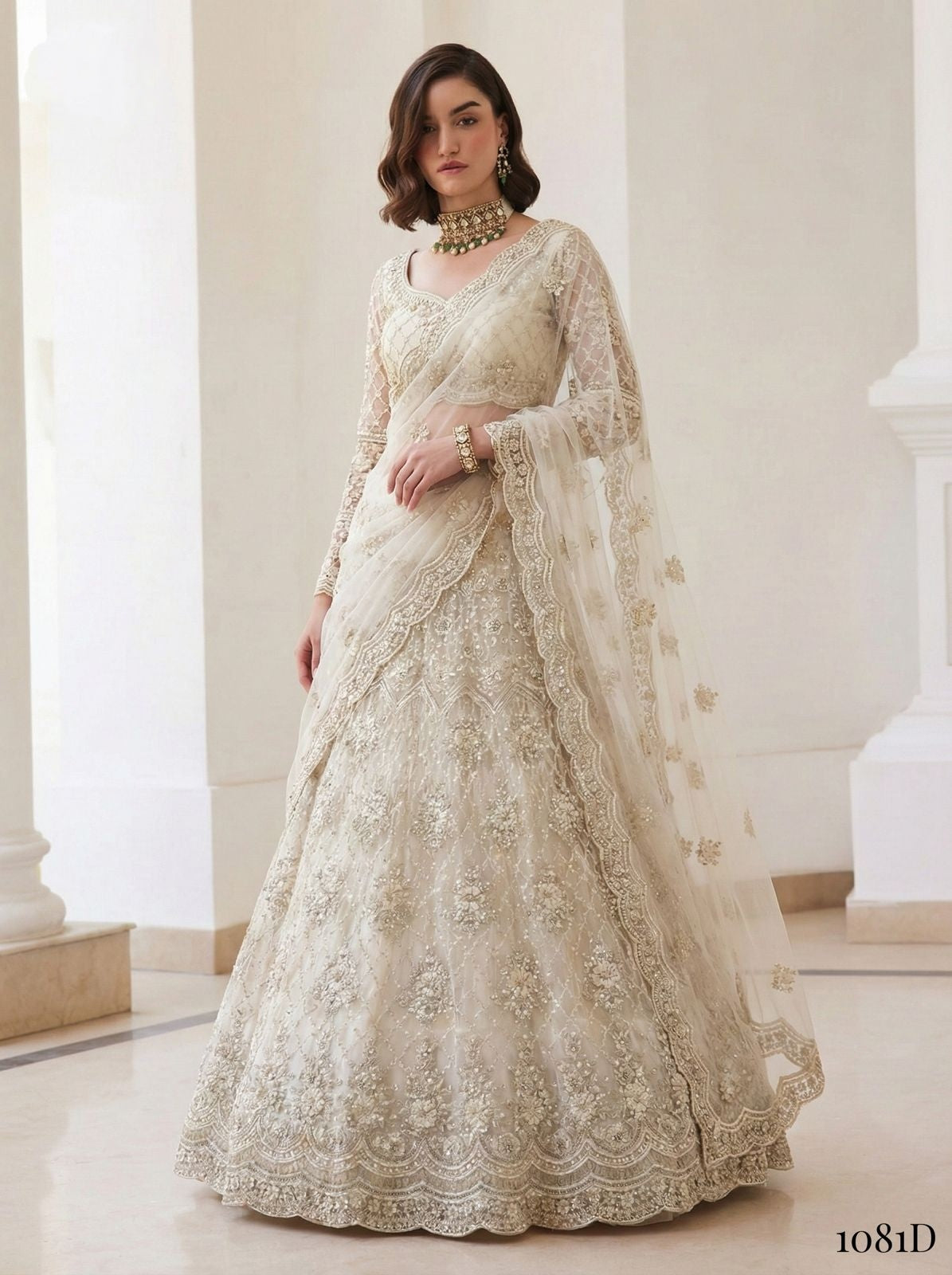White Pure Soft Heavy Net Sequins Embroidery Work Bridal Lehenga Choli