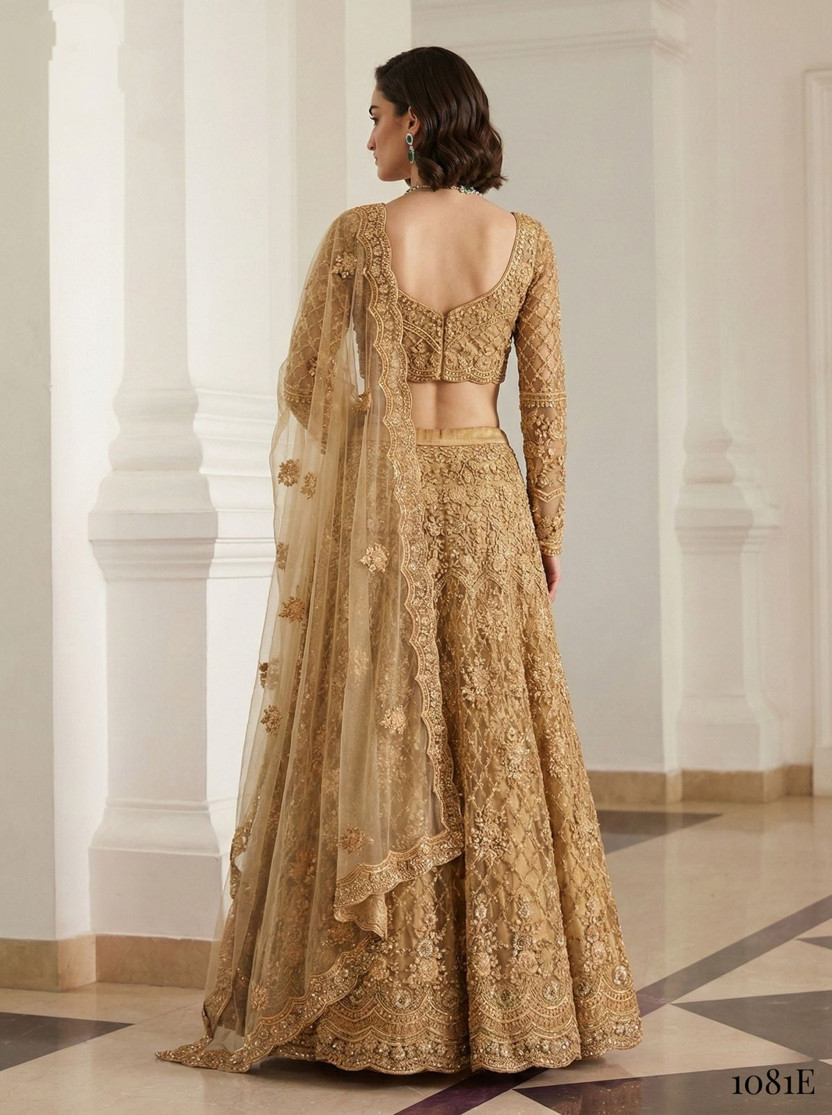 Golden Pure Soft Heavy Net Sequins Embroidery Work Bridal Lehenga Choli