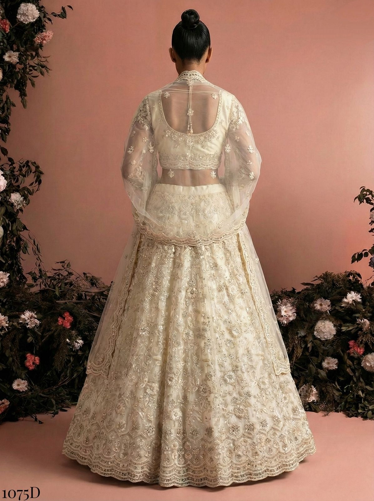 White Pure Soft Heavy Net Sequins Embroidery Work Bridal Lehenga Choli