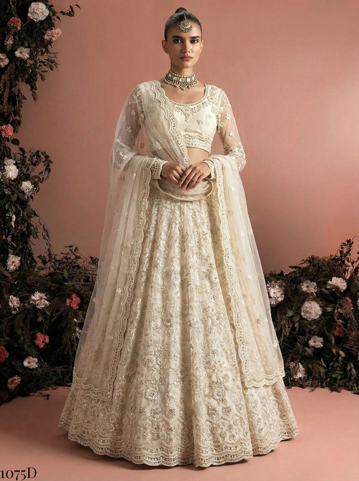 White Pure Soft Heavy Net Sequins Embroidery Work Bridal Lehenga Choli