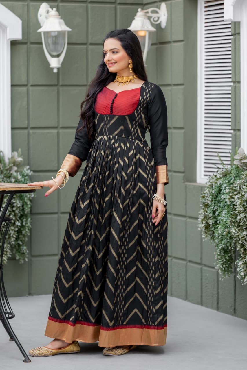Green Pure Soft Silk Anarkali Gown