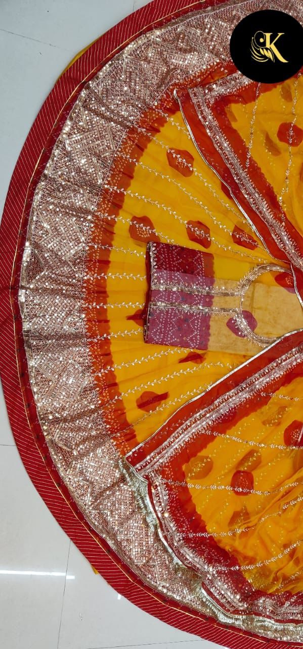 Yellow Pure Georgette Chunri Rajsthani Rajputi Lehenga Choli