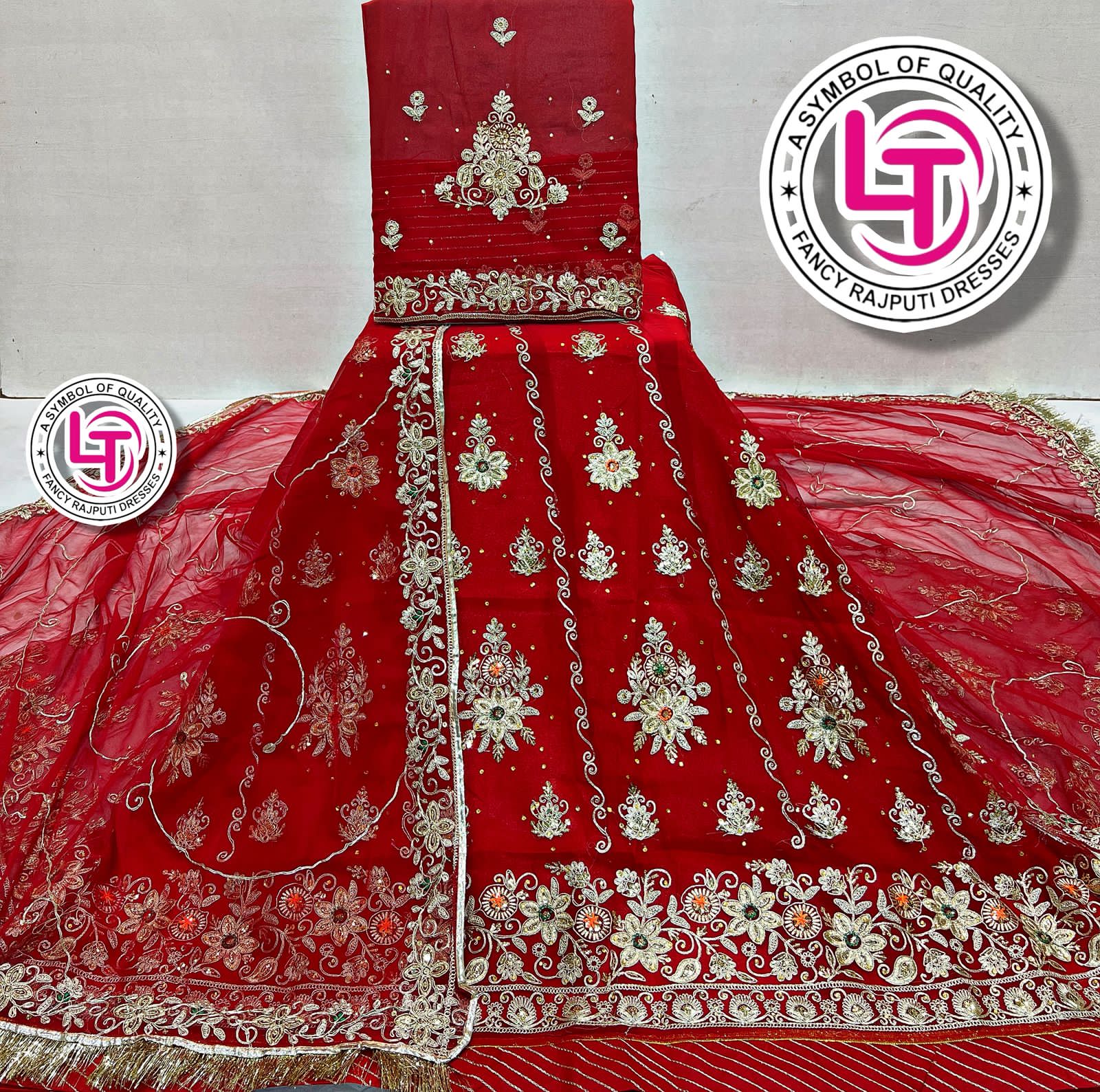 Red Pure Georgette Chunri Rajsthani Rajputi Lehenga Choli