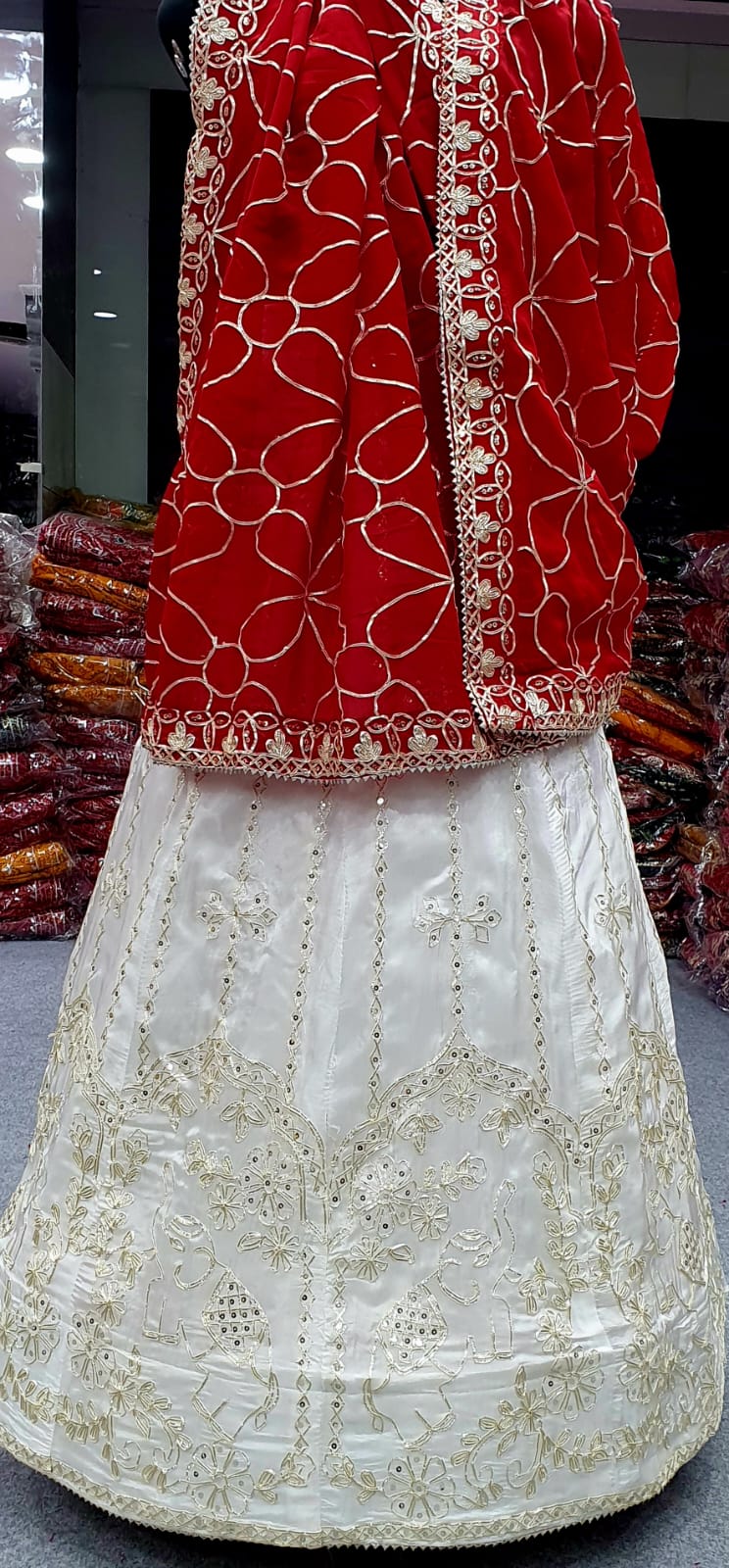 White Pure Upada Silk Rajsthani Rajputi Lehenga Choli