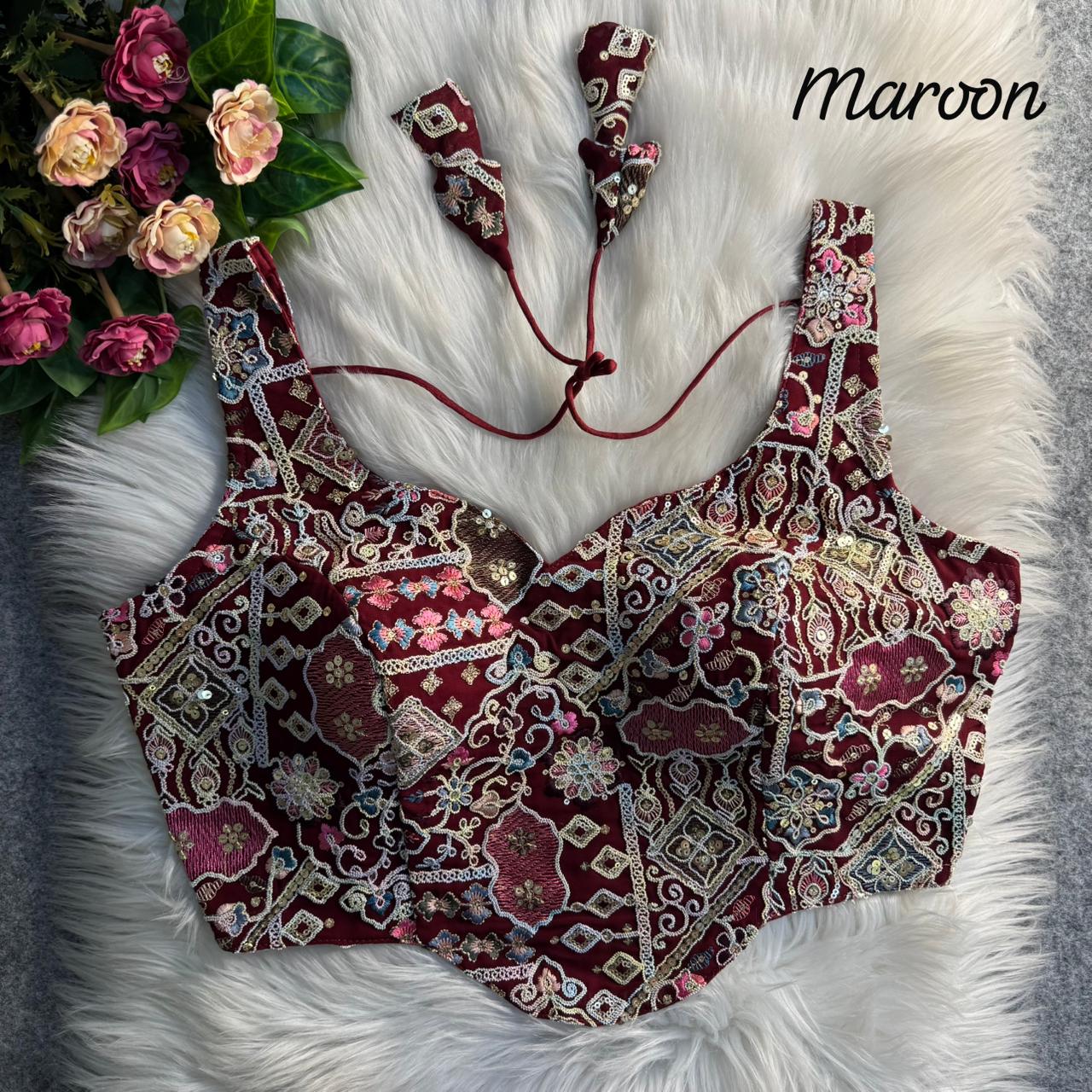 Readymade Pure Soft Heavy Fox Georgette Multi Codding Work Sleevesless Blouse