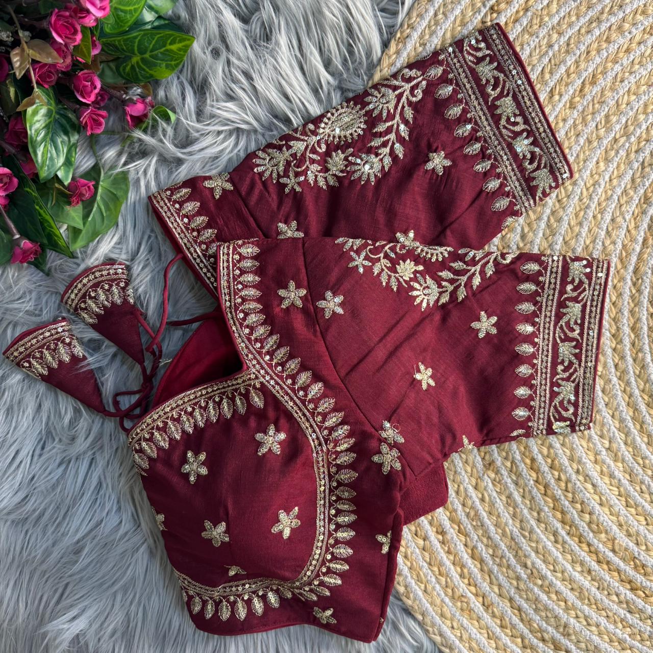 Maroon Pure Vichitra Silk Madhubala Style Blouse