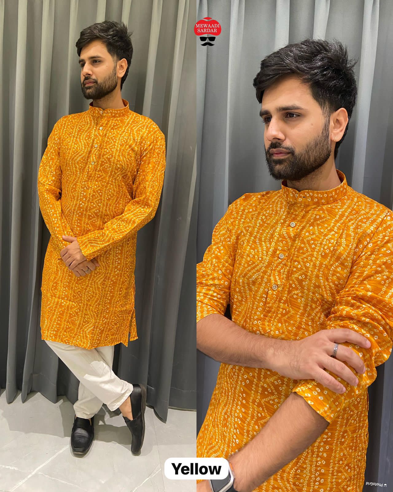 Yellow Soft Cotton Bandhani Print Kurta Pajama