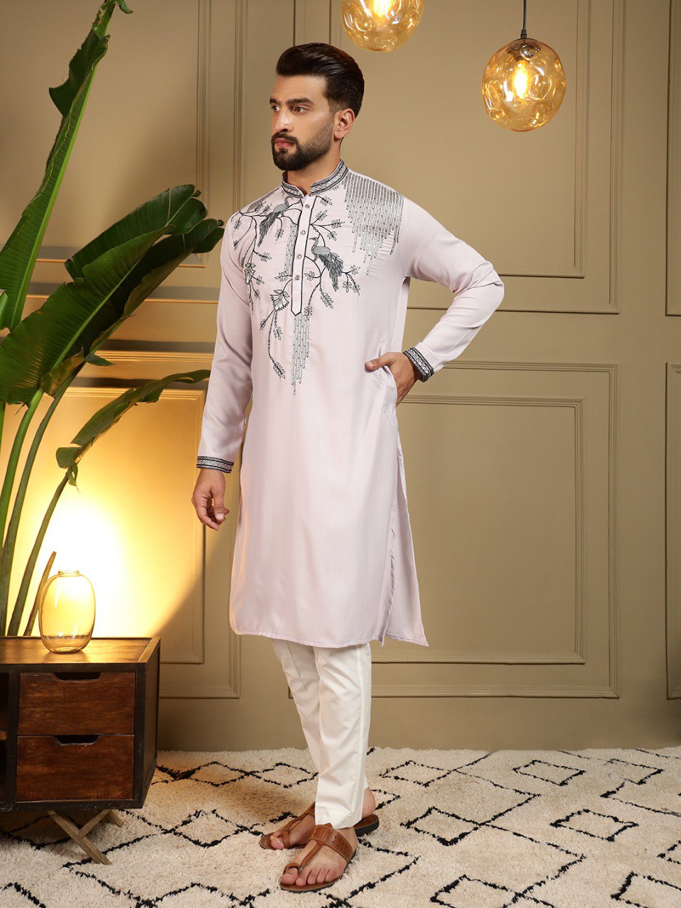 Pink Pure Viscose Silk Embroidery Sequence Work Kurta Pajama