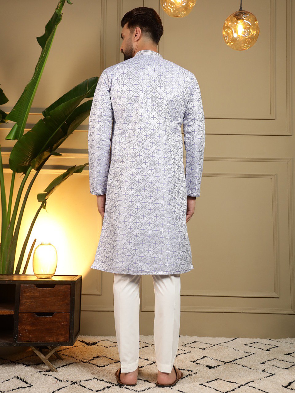 Blue Pure Heavy Jacquar Silk Kurta Pajama