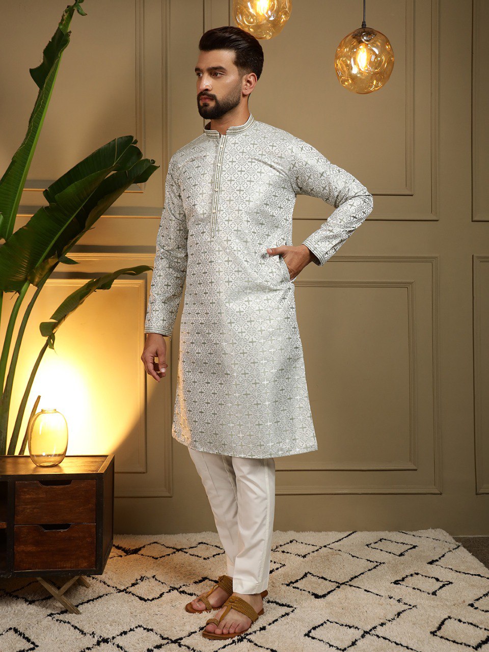 Green Pure Heavy Jacquar Silk Kurta Pajama