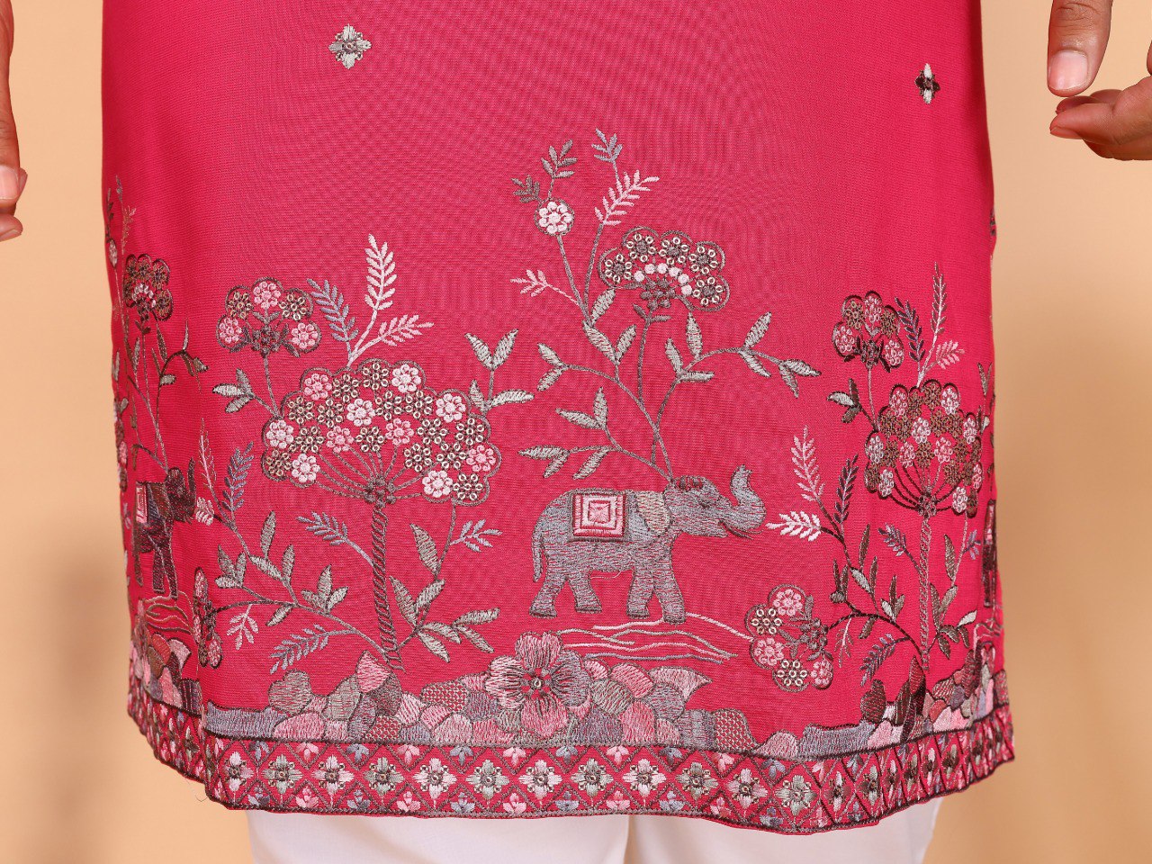 Rani Pure Heavy Linen Cotton Heavy Embroidery Work Kurta Pajama