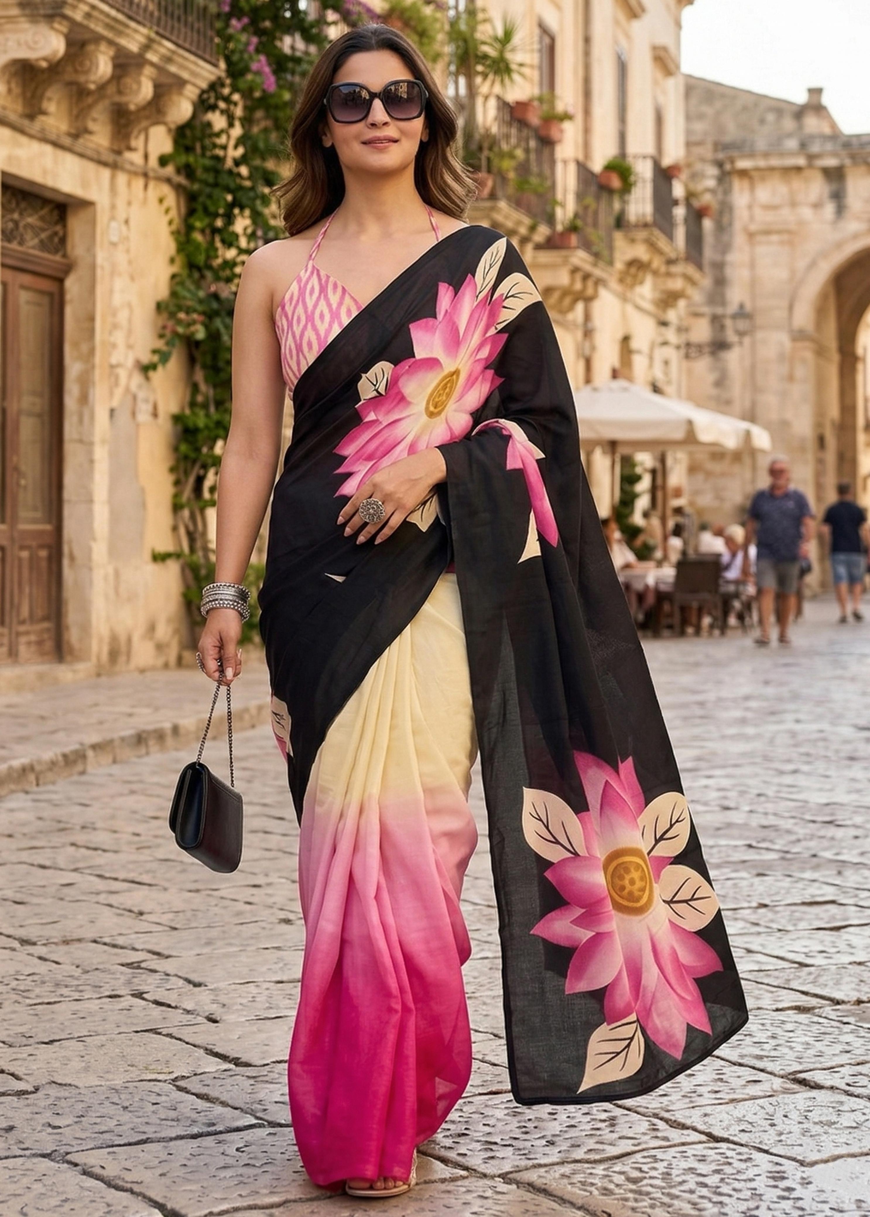 Multicolour Pure Soft MalMal Cotton Hand Block Print Cotton Saree