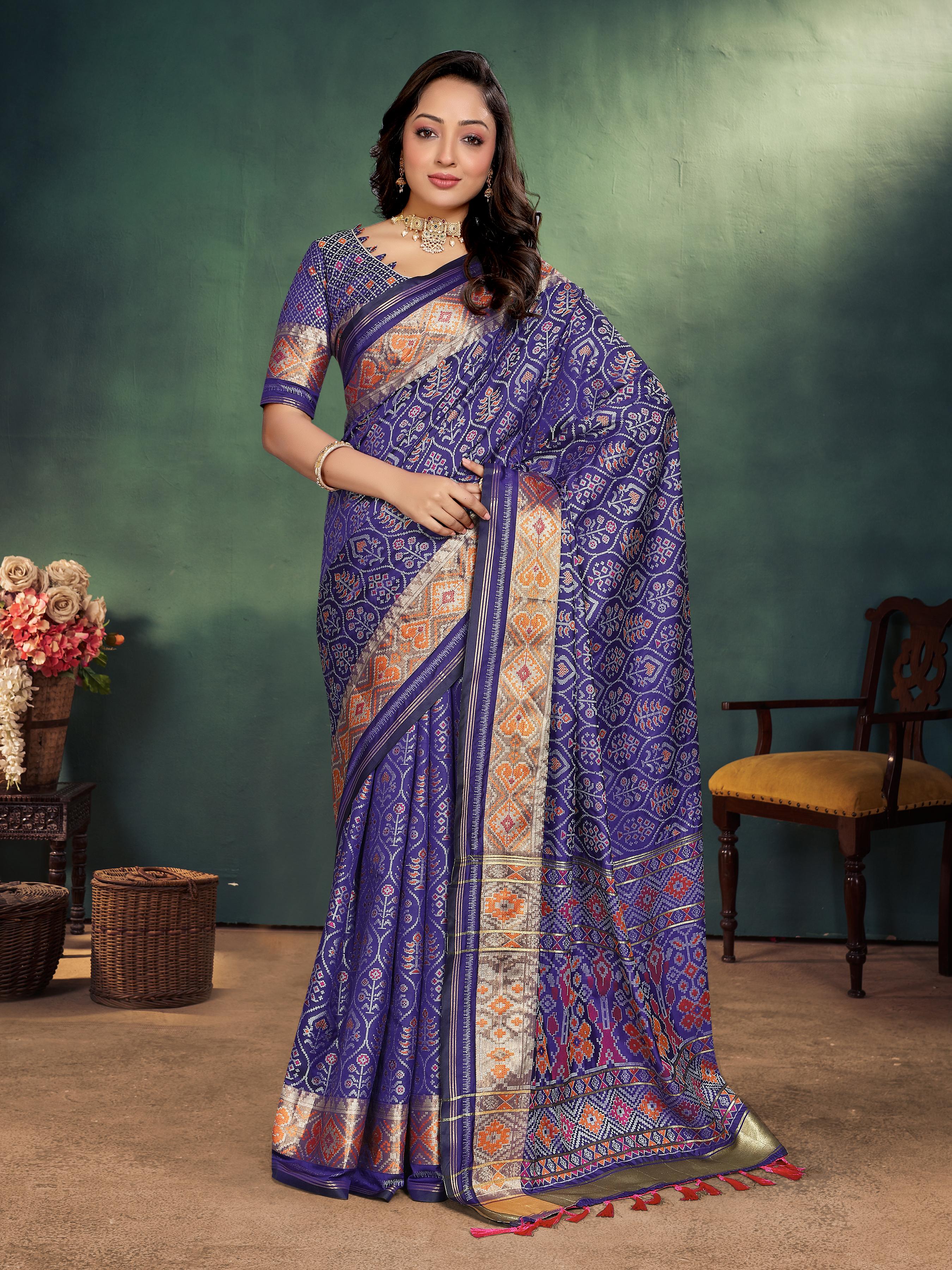 Blue Pure Jecard Weaving Silk Saree With Kurta Pajama Jacket Matching Couple Combo Set