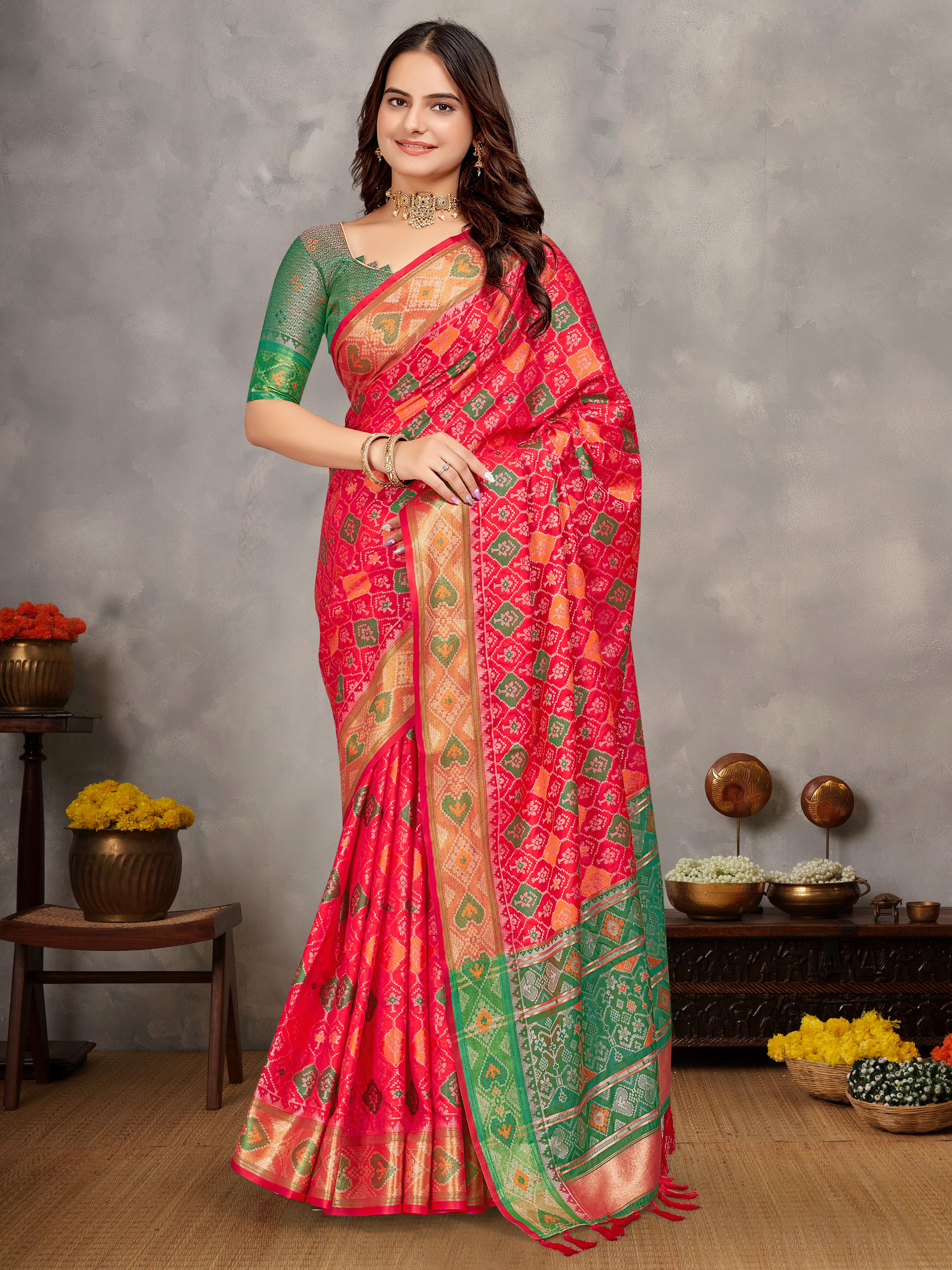 Red Pure Jecqard Weaving Silk Saree With Kurta Pajama Jacket Matching Couple Combo Set
