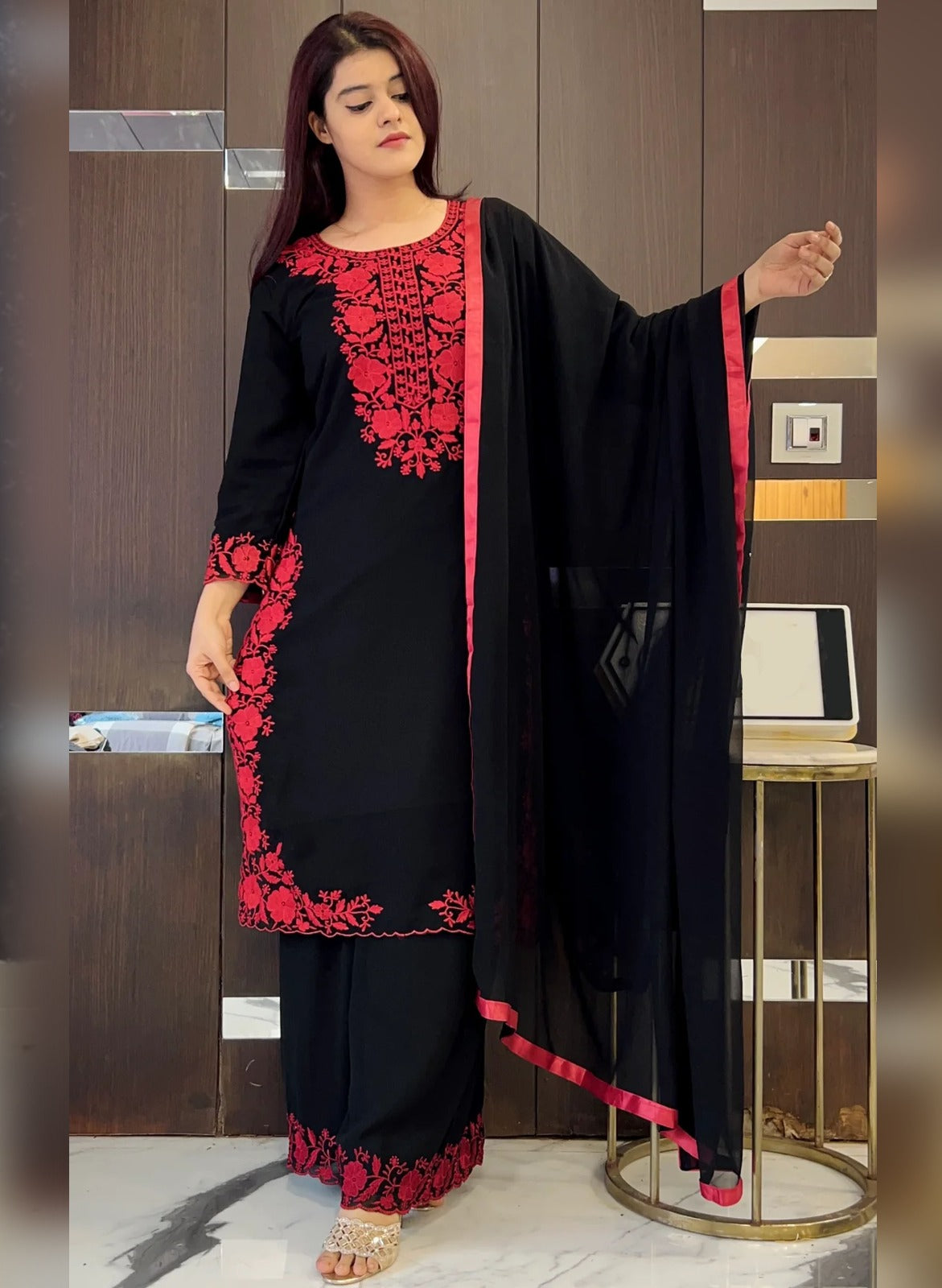 Black Pure Soft Georgette Kurti Pent With Dupatta Set