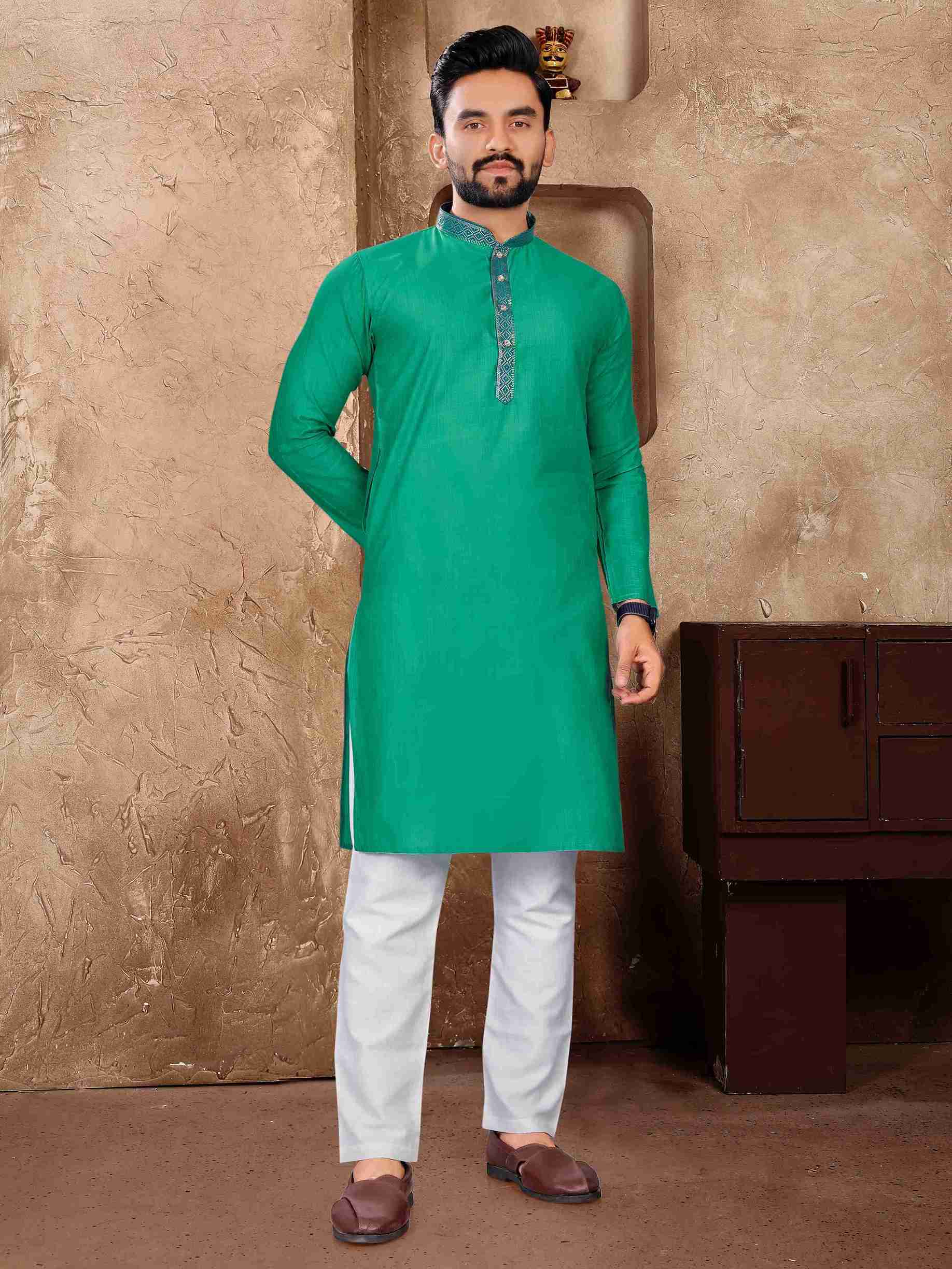 Rama Pure Linen Silk Saree With Kurta Pajama Matching Couple Combo Set