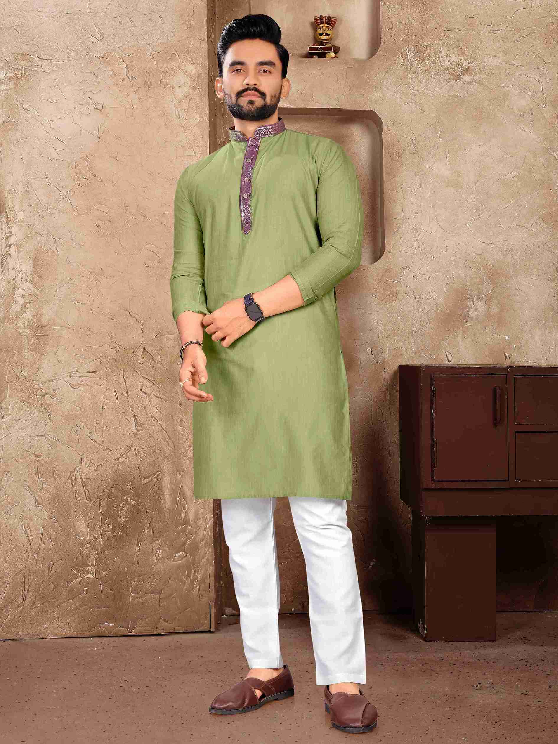Green Pure Linen Silk Saree With Kurta Pajama Matching Couple Combo Set