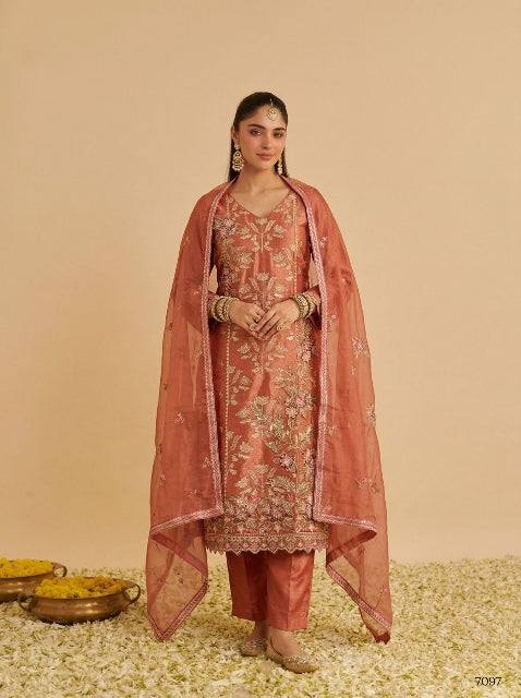 Orange Pure Soft Shimmer Silk Embroidery Work Salwar Suit