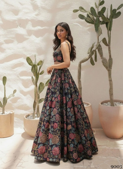 Black Pure Soft Heavy Bhagalpuri Silk Work Party Wear Readymade Lehenga Choli
