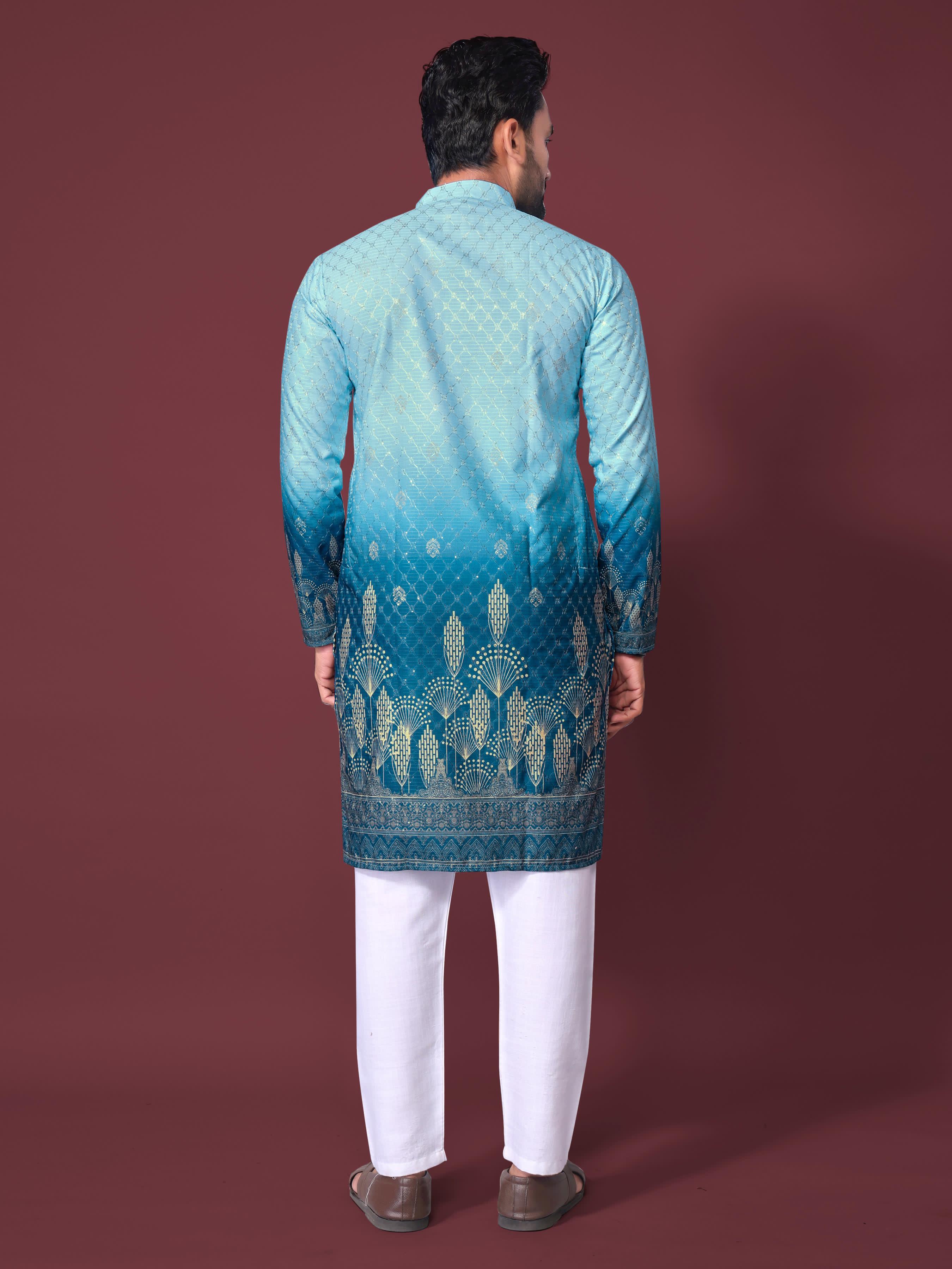 Sky Pure Cotton Reyon Printed with Embroidery sequins Work Kurta Pajama