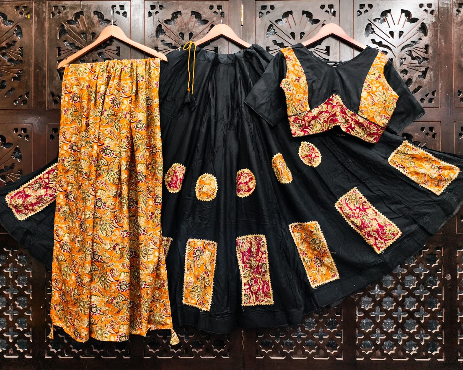 Black Pure Rayon Cotton 06 Mtr Flair Navratri Traditional Lehenga Choli