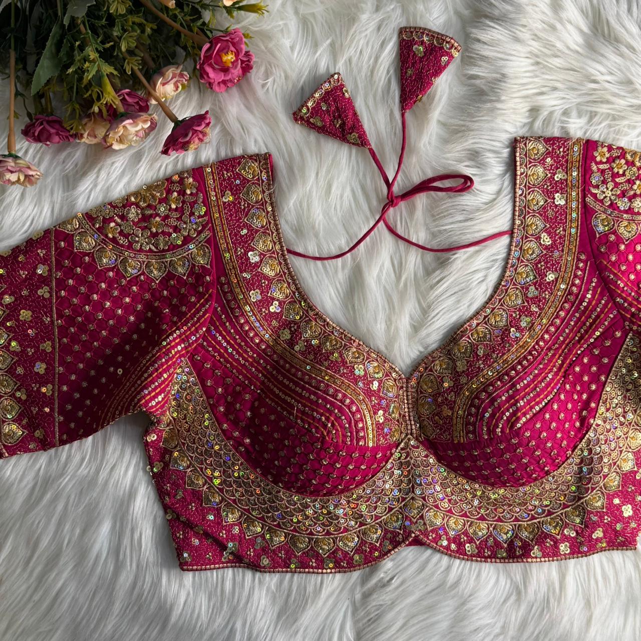Rani Pure Soft Roman Silk Gold Jari and Sequence Work Blouse