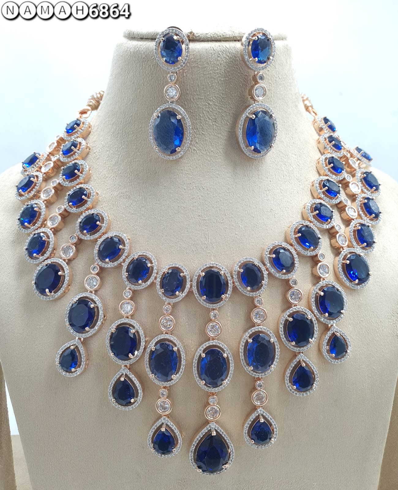 Blue American Diamond Necklace Set