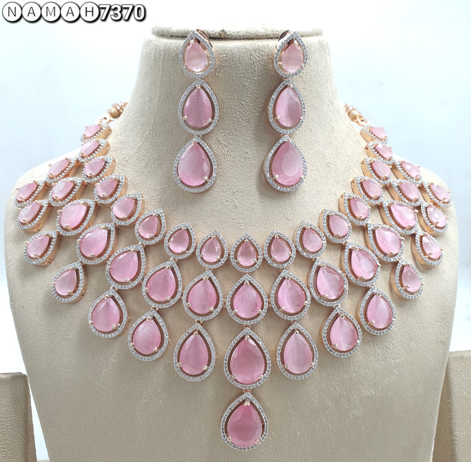 Pink American Diamond Necklace Set