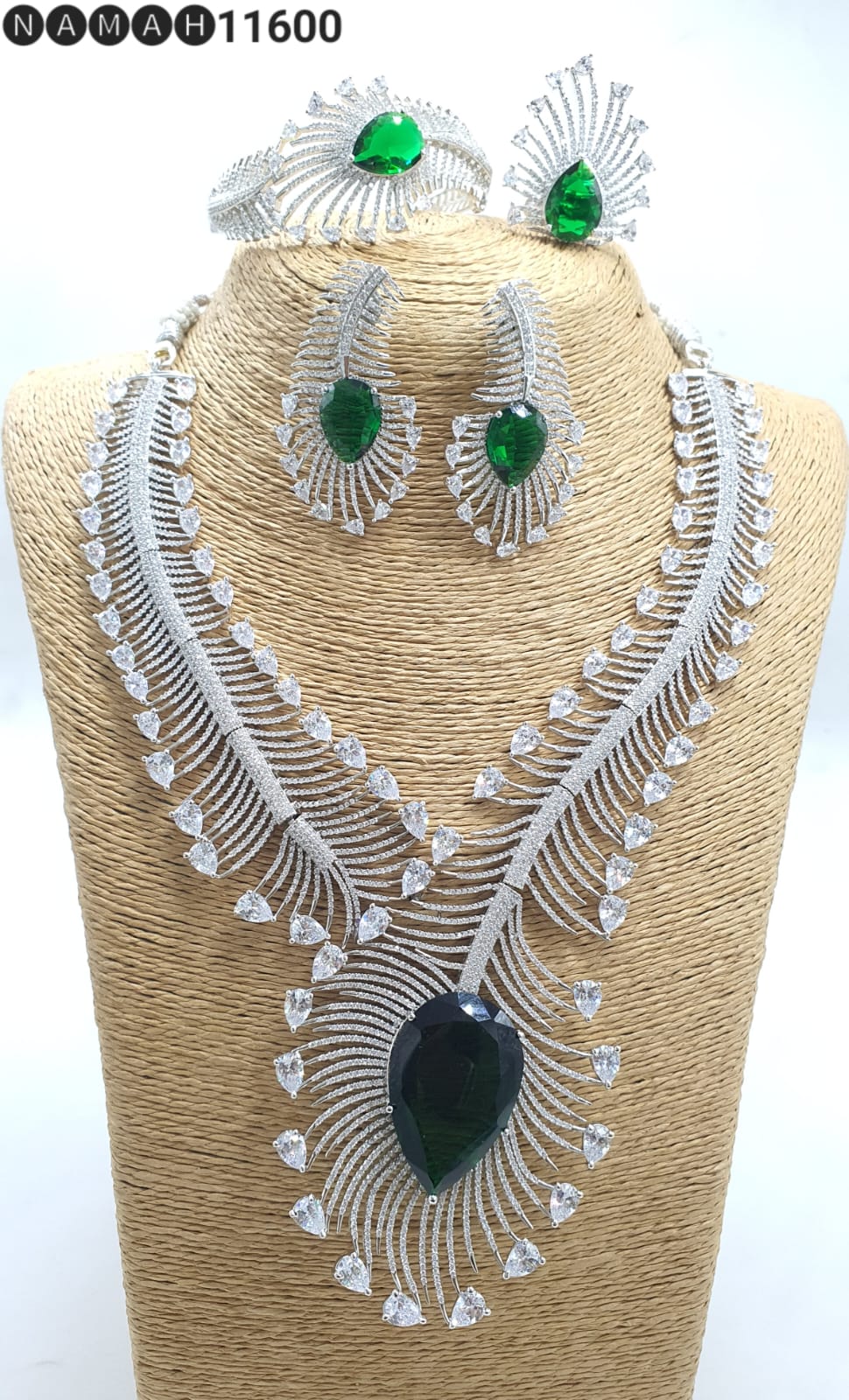 Green American Diamond Necklace Set