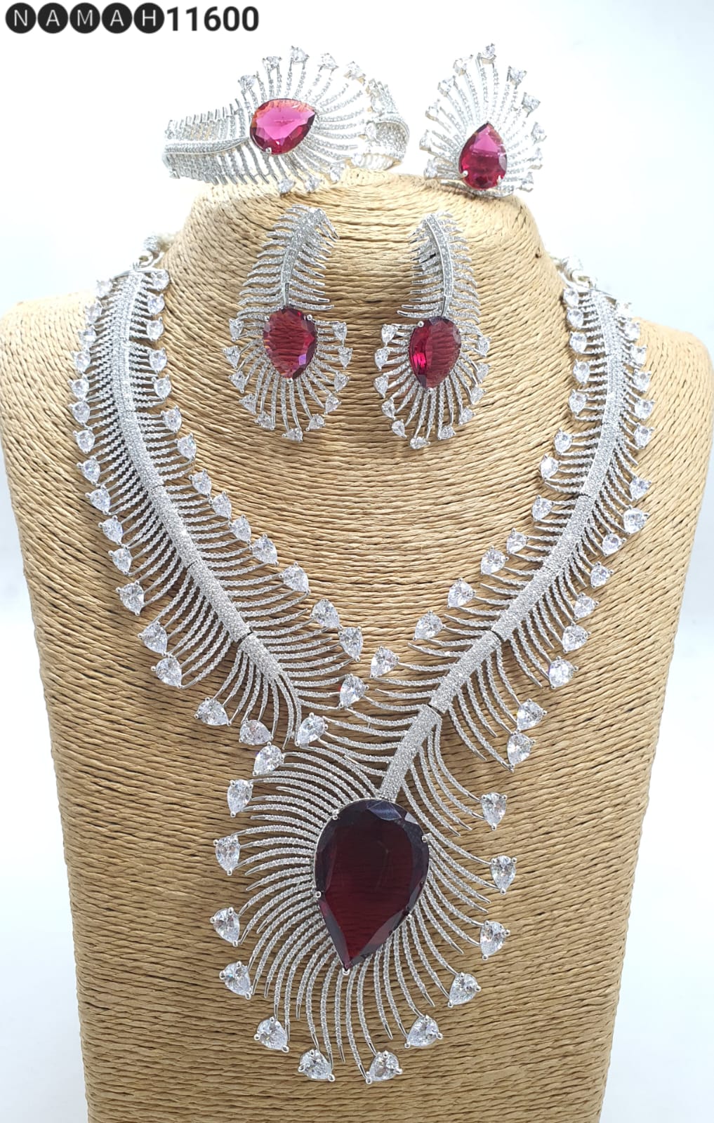 Maroon American Diamond Necklace Set