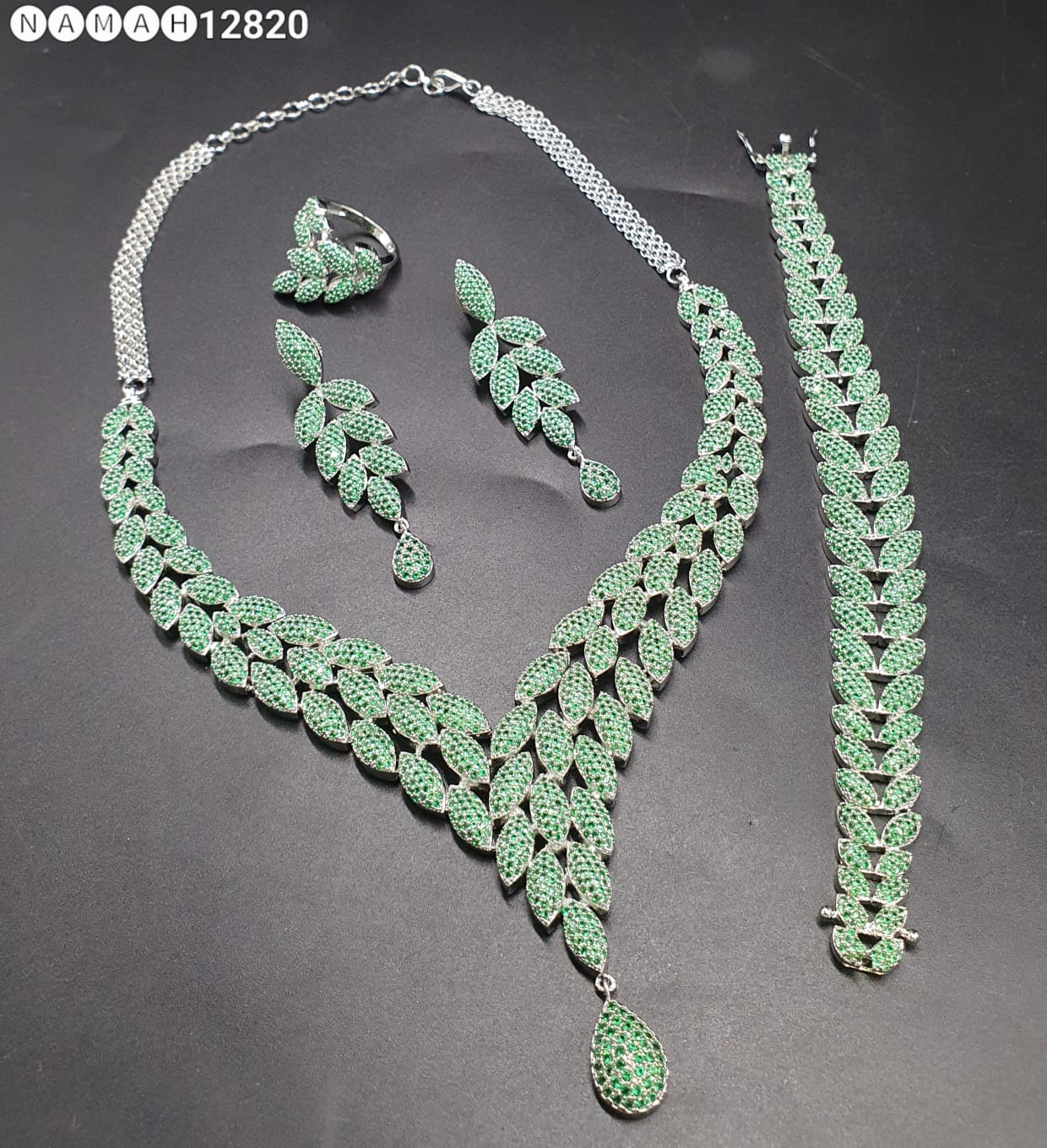 Green American Diamond Necklace Set