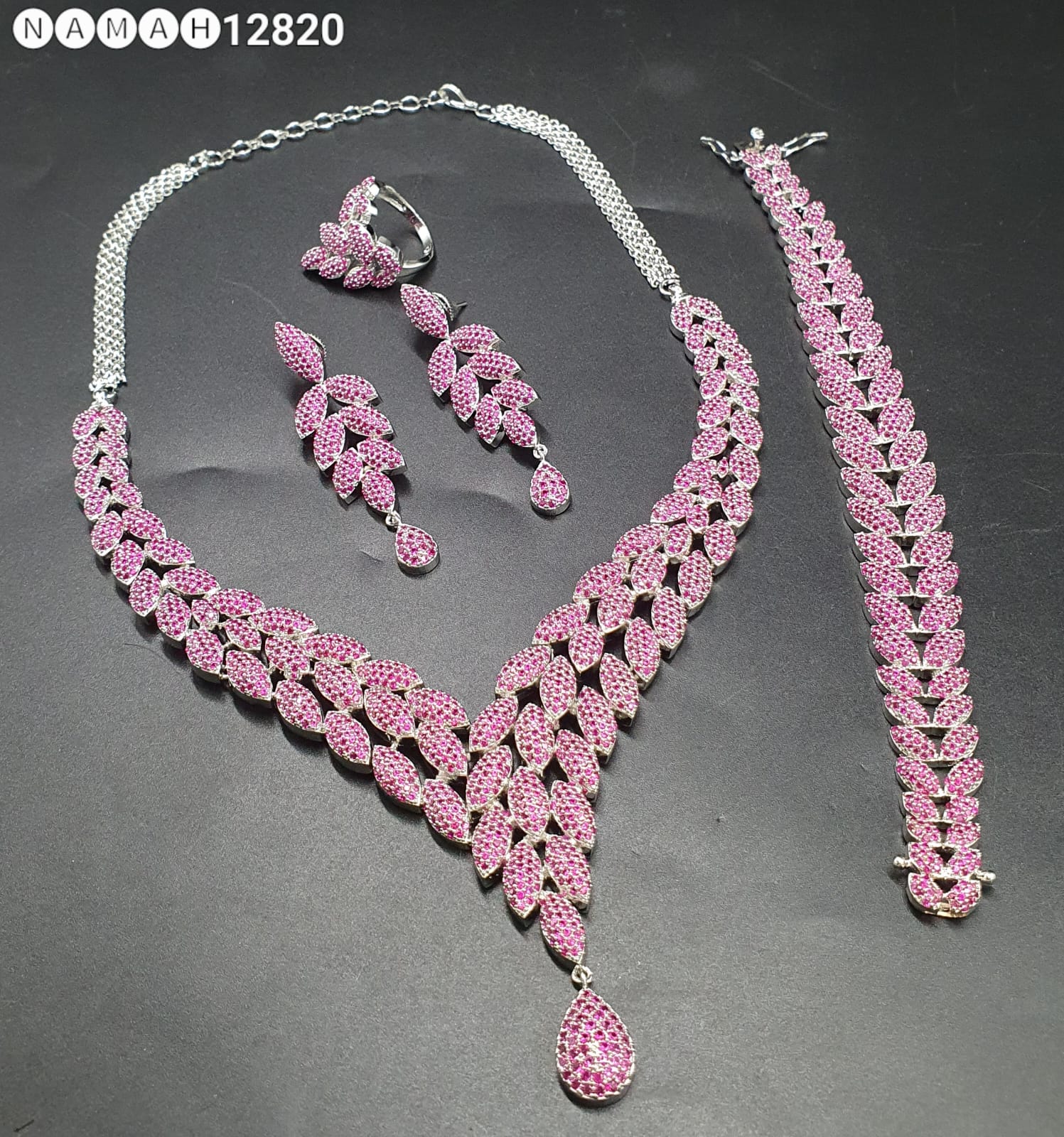 Pink American Diamond Necklace Set