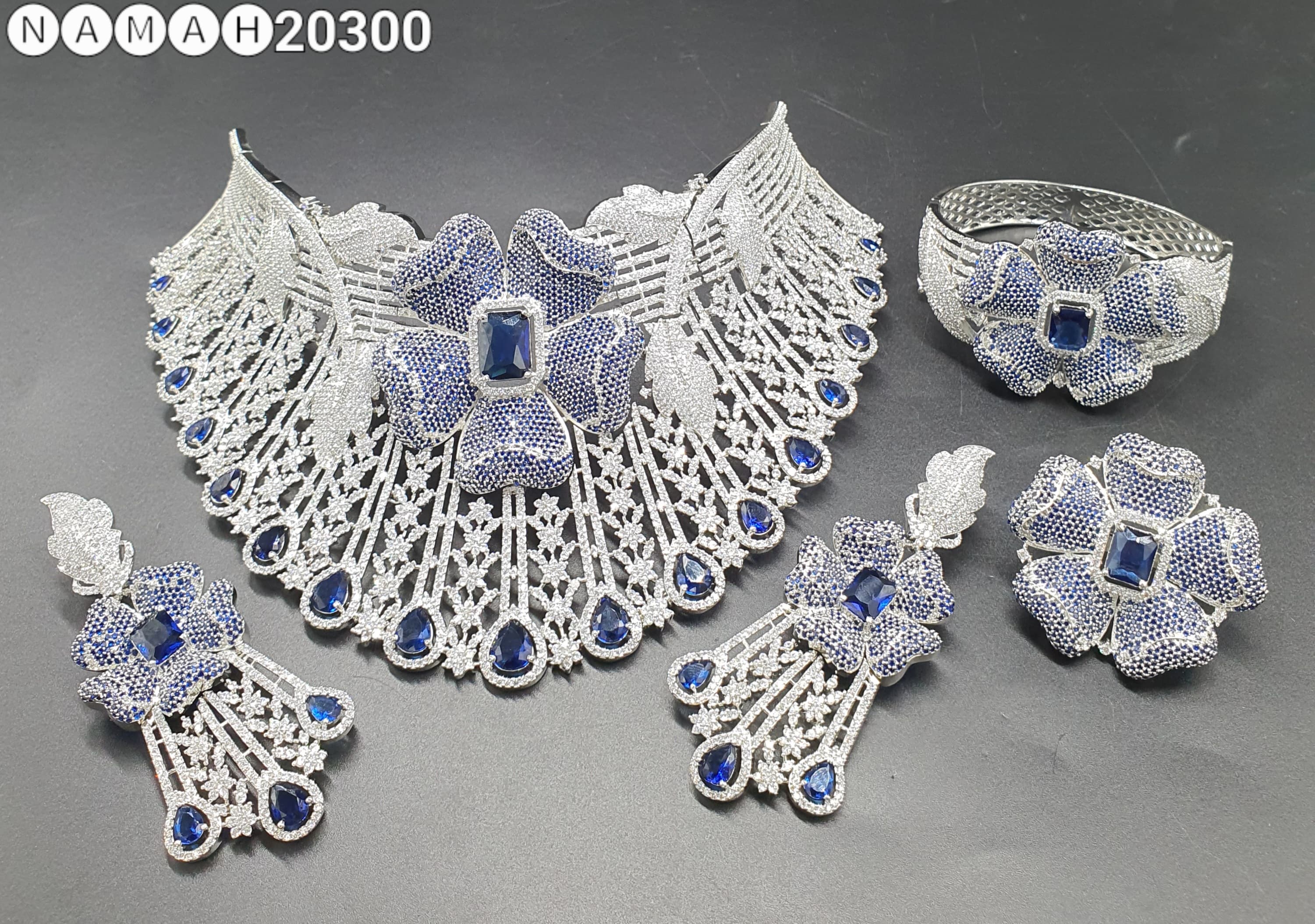 Blue American Diamond Necklace Set