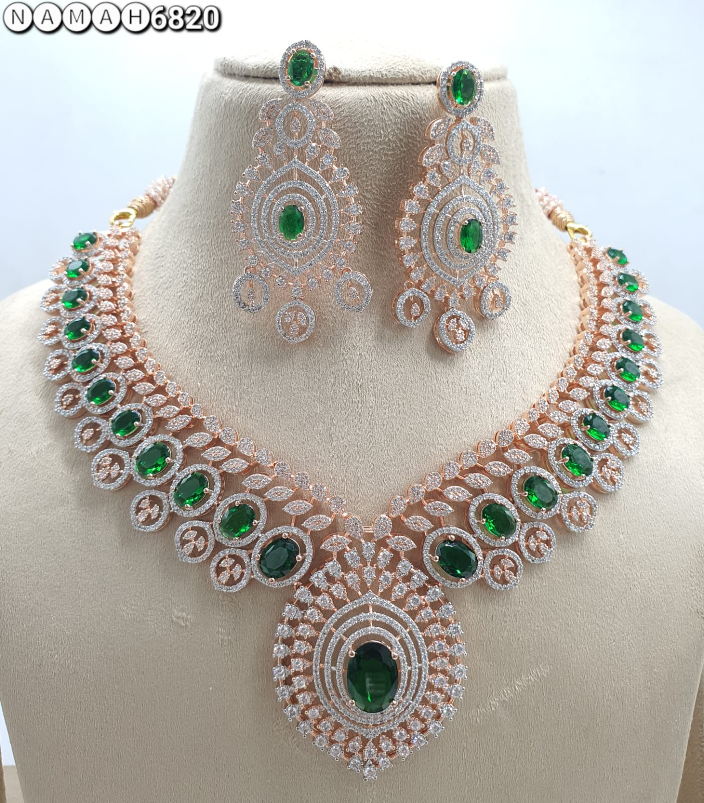 Green Green American Diamond Necklace Set