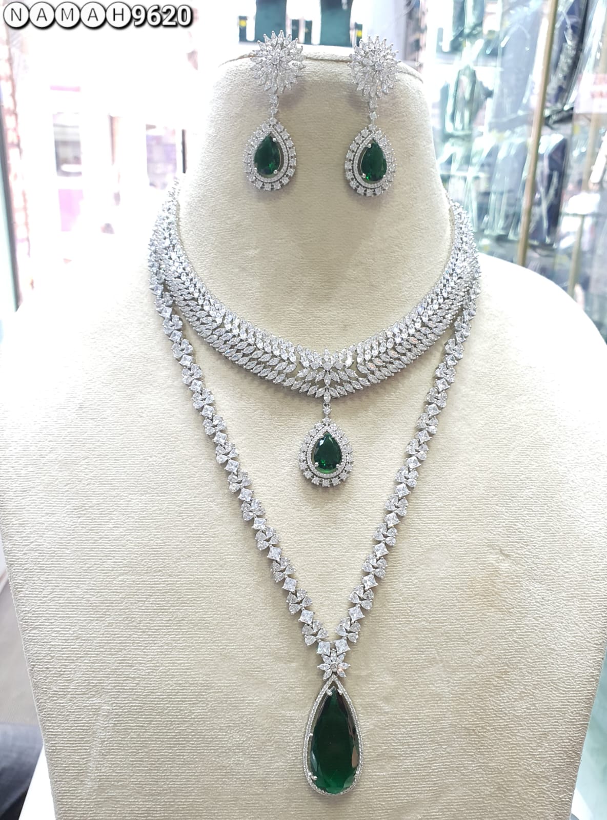 Blue American Diamond Necklace Set