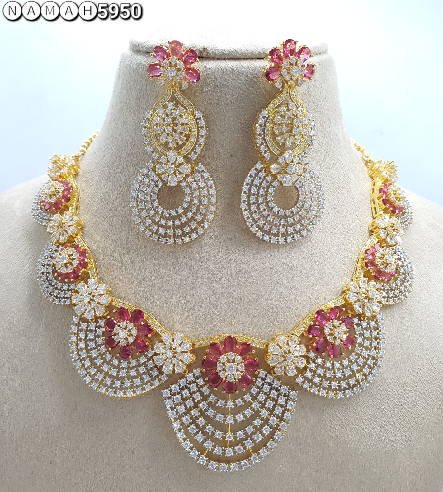 Multicolour American Diamond Necklace Set