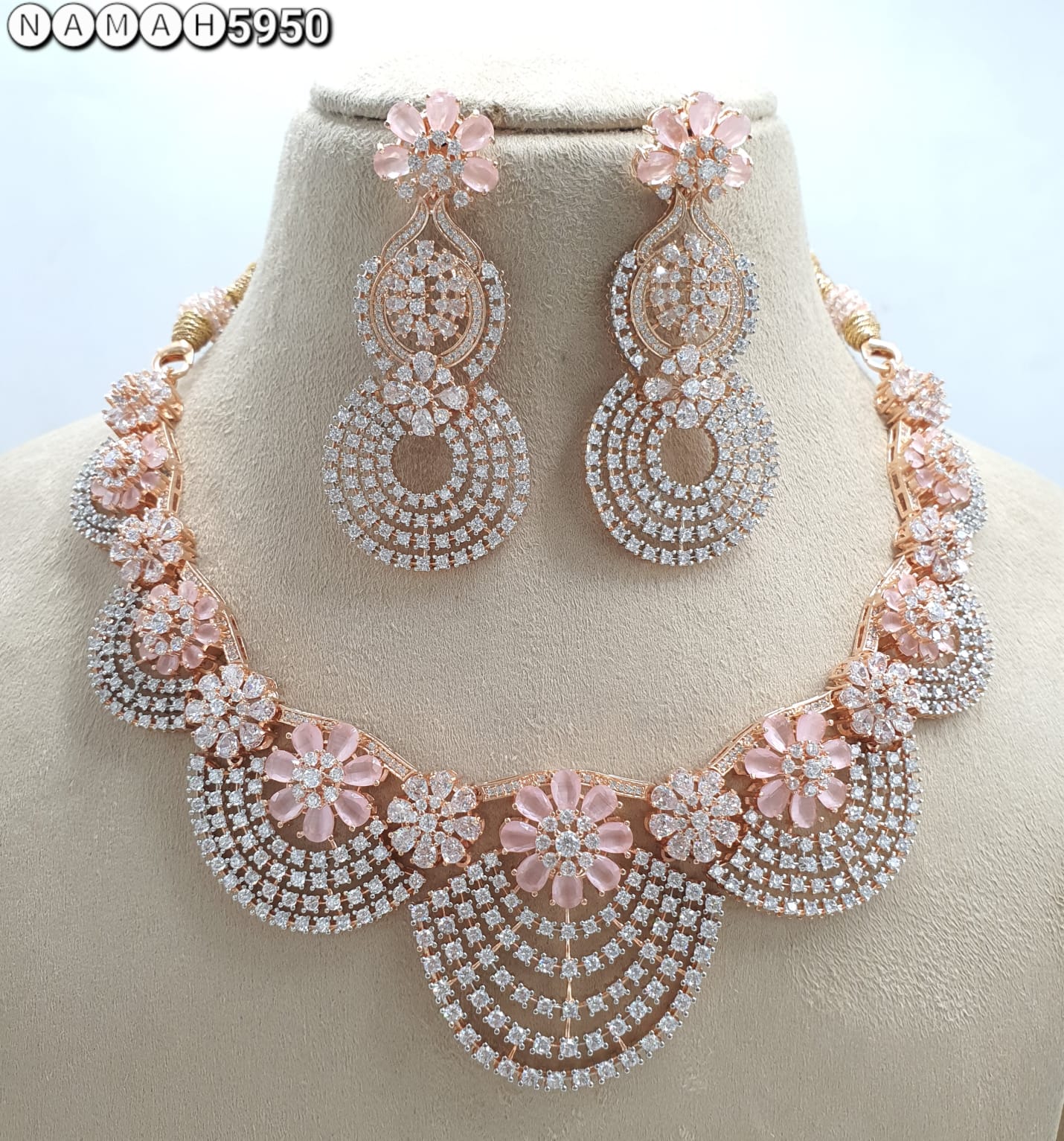 Pink American Diamond Necklace Set