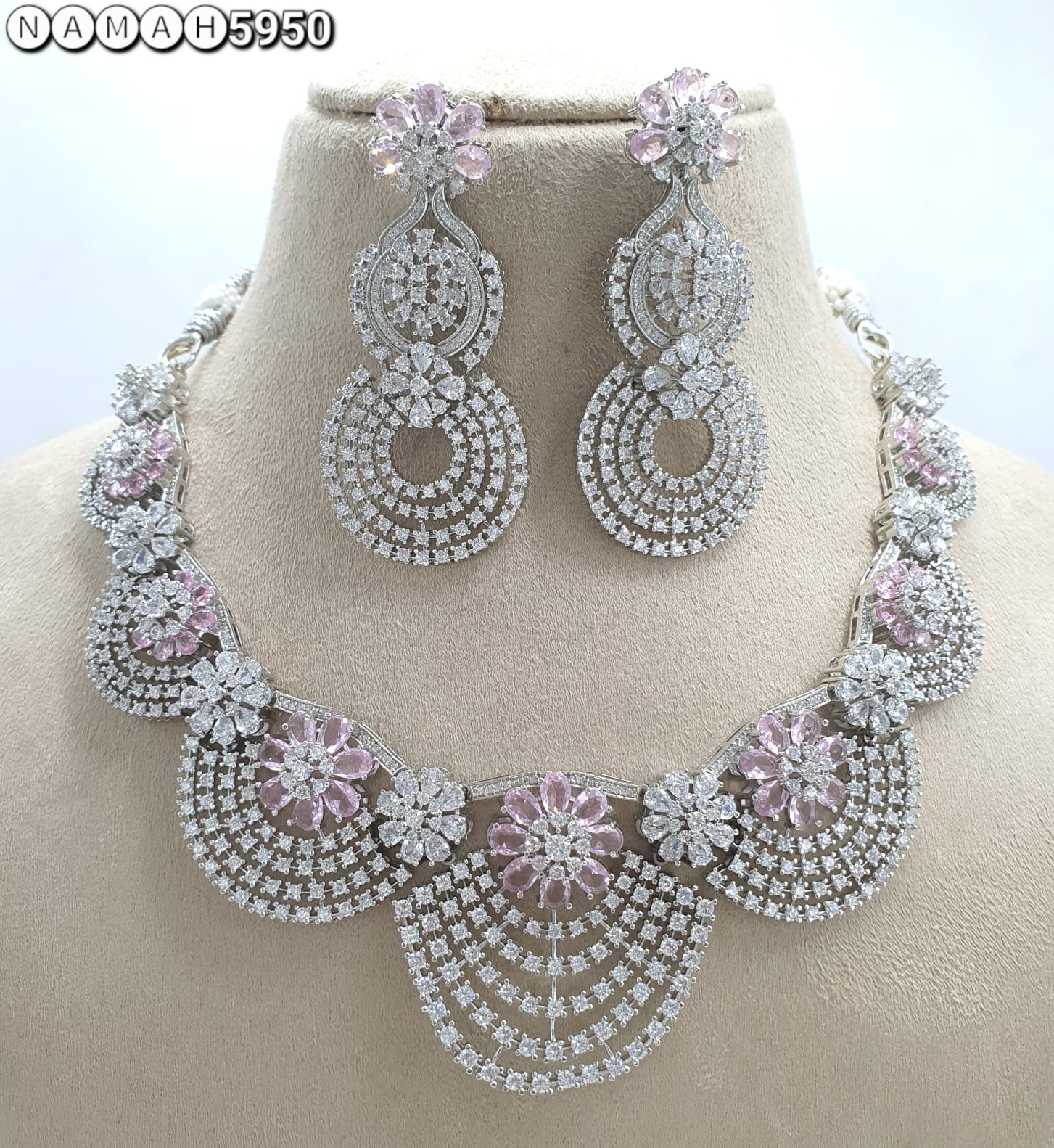 Baby Pink American Diamond Necklace Set