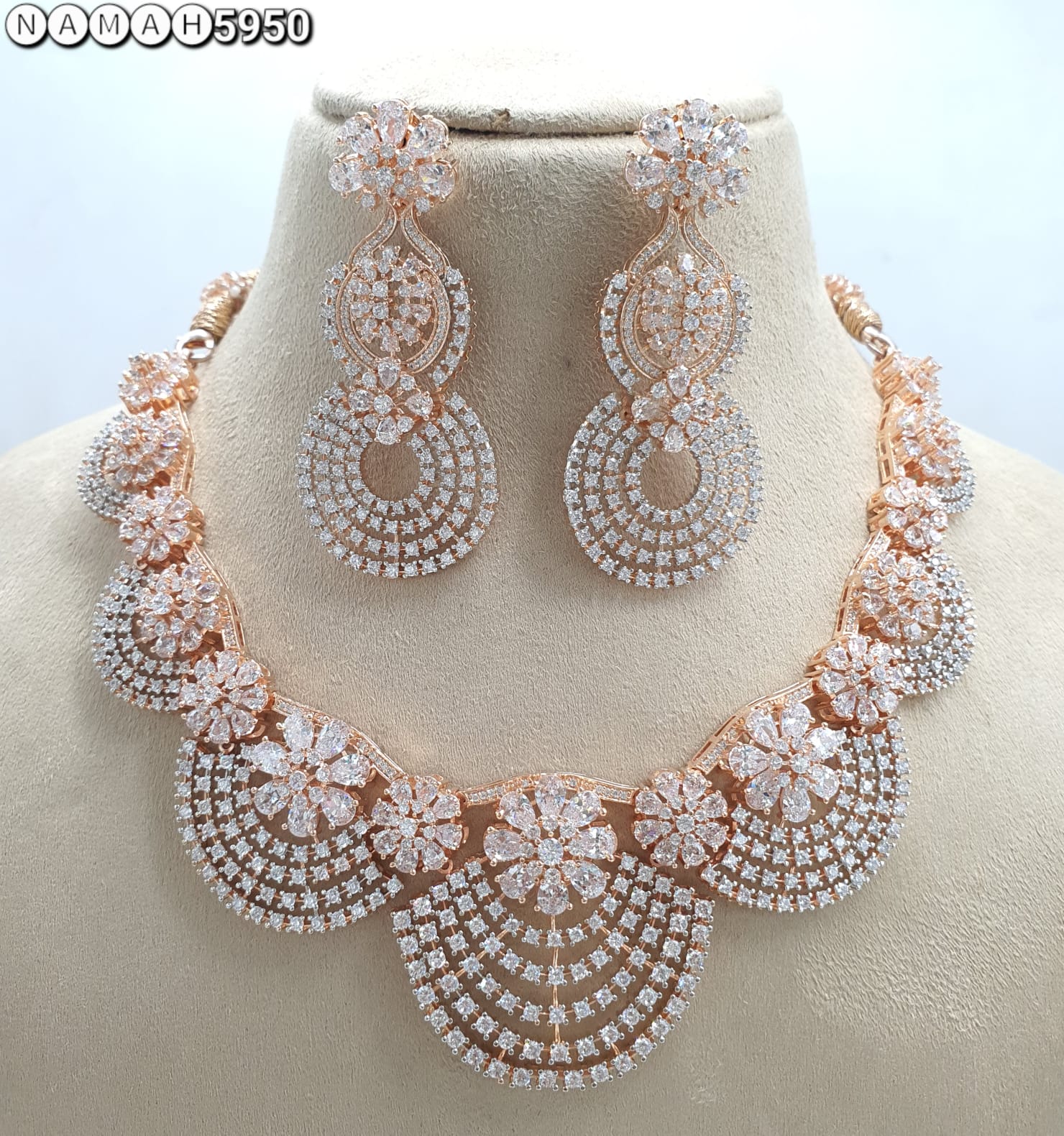 Gold American Diamond Necklace Set