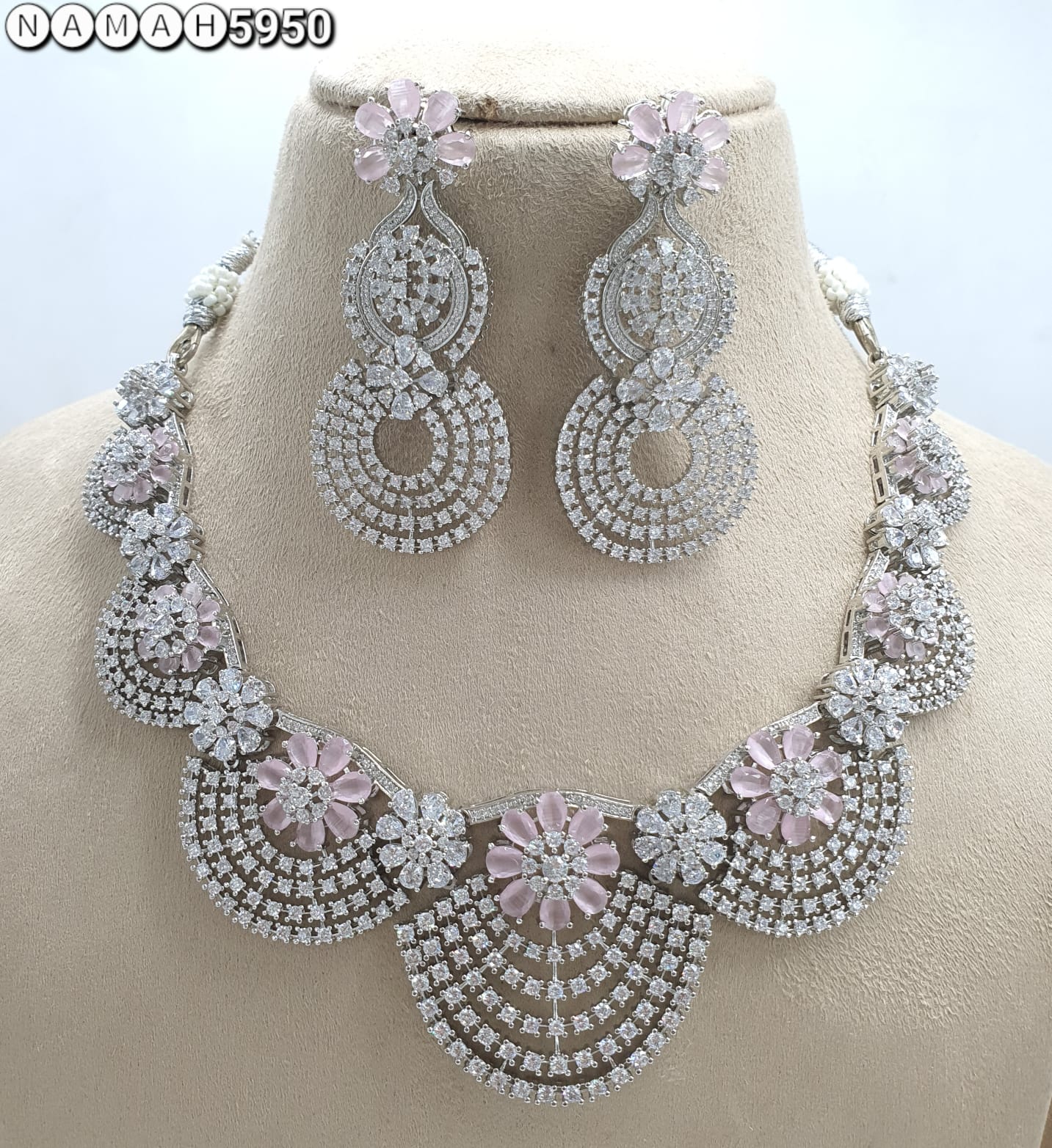 Pink American Diamond Necklace Set