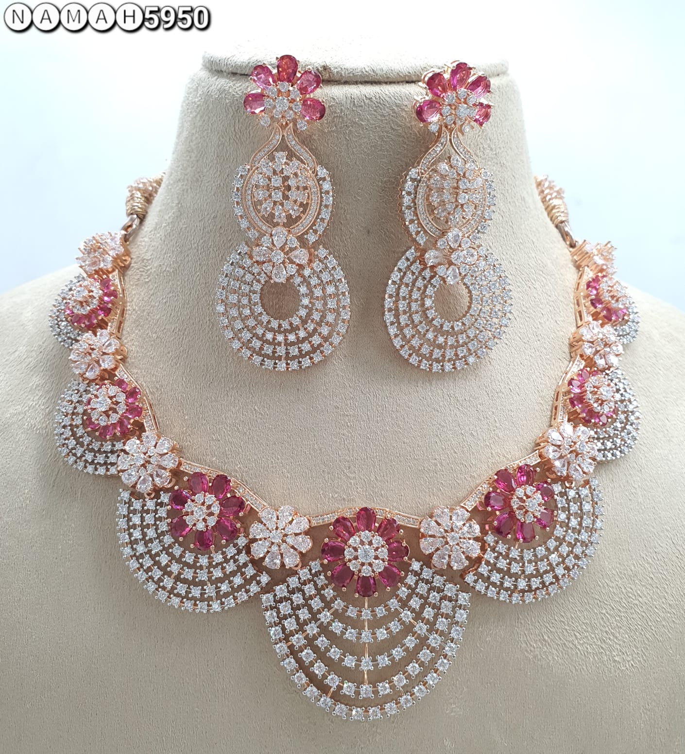 Red American Diamond Necklace Set