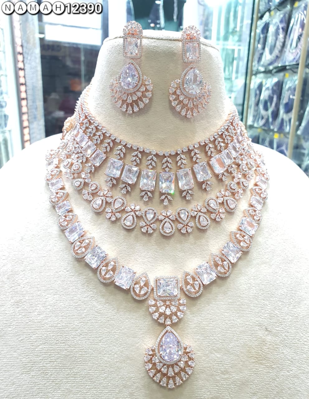 White American Diamond Necklace Set