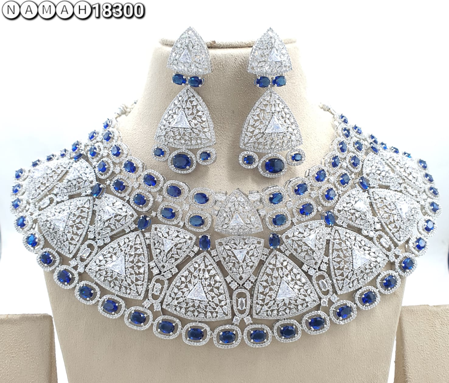 Blue American Diamond Necklace Set