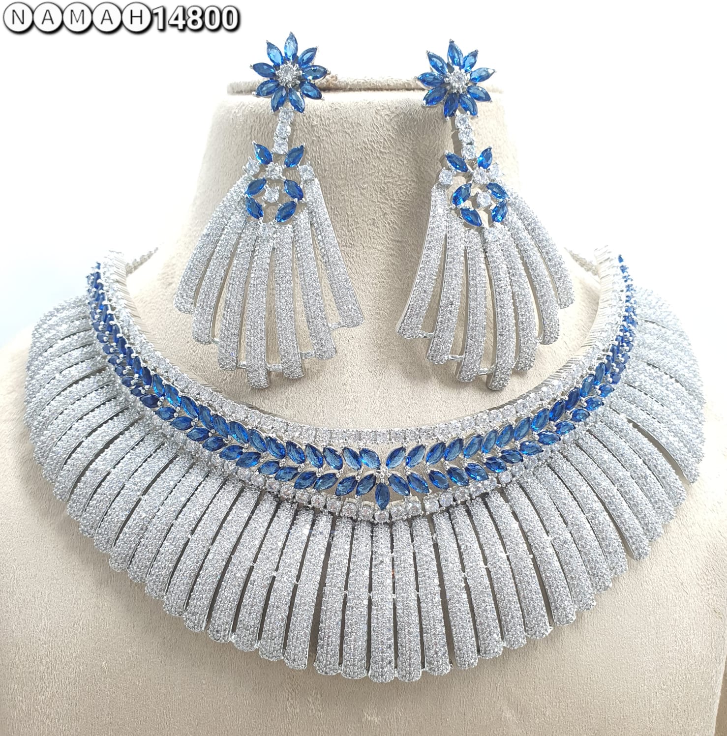 Blue American Diamond Necklace Set