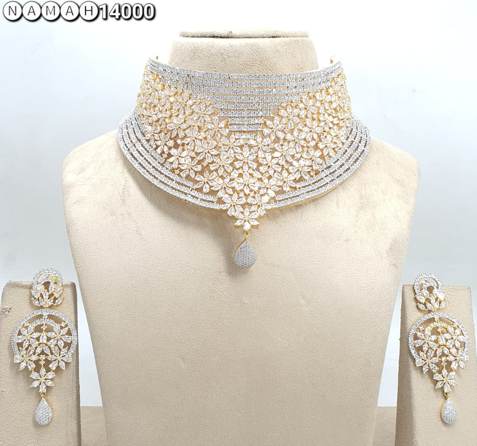 Gold American Diamond Necklace Set