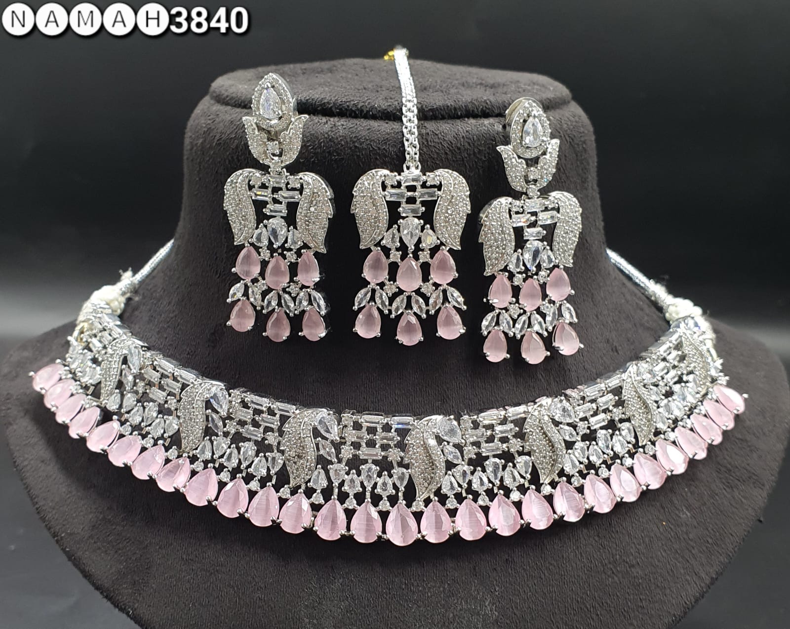 Baby Pink American Diamond Necklace Set