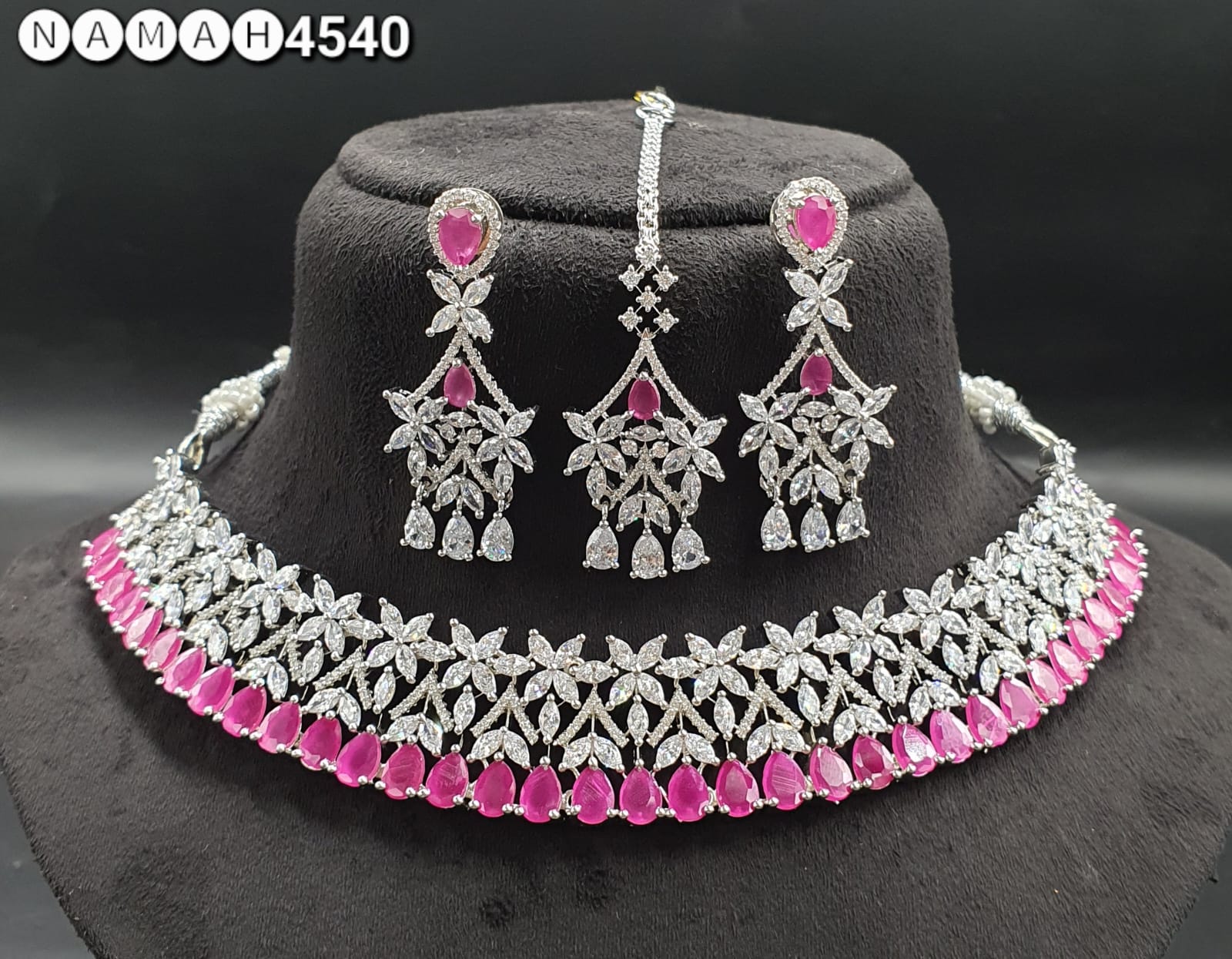 Pink American Diamond Necklace Set